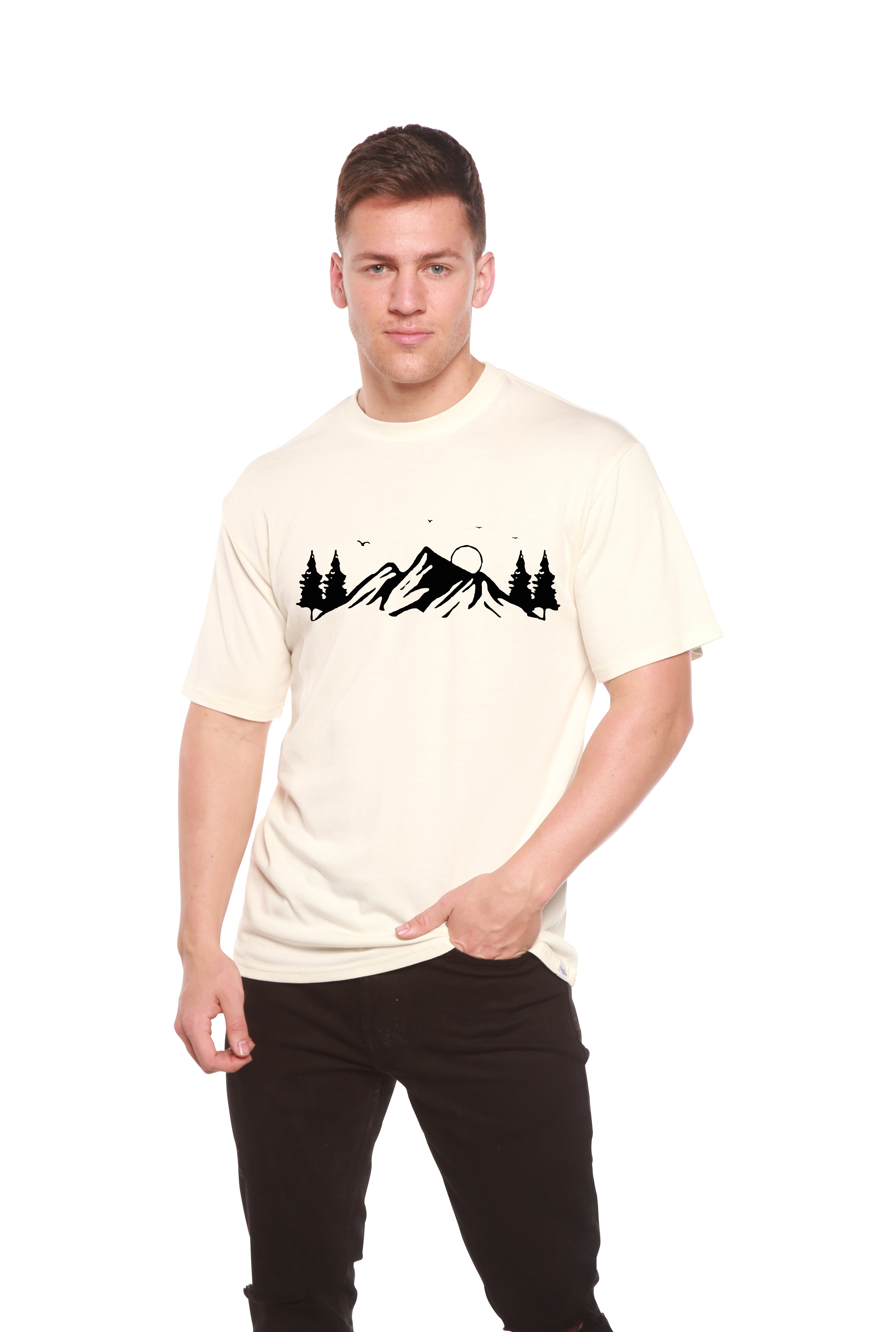 Camiseta de manga corta de viscosa de bambú/algodón orgánico para hombre con estampado Mauna Kea