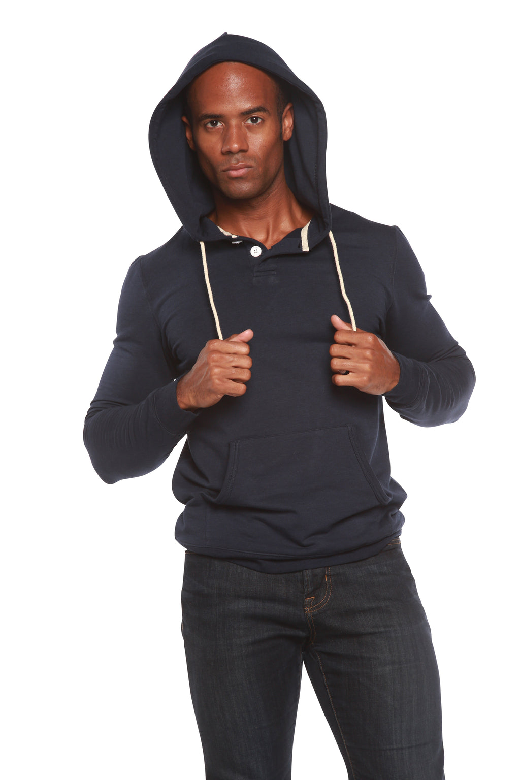 Sudadera con capucha de felpa de viscosa de bambú estilo Henley para hombre