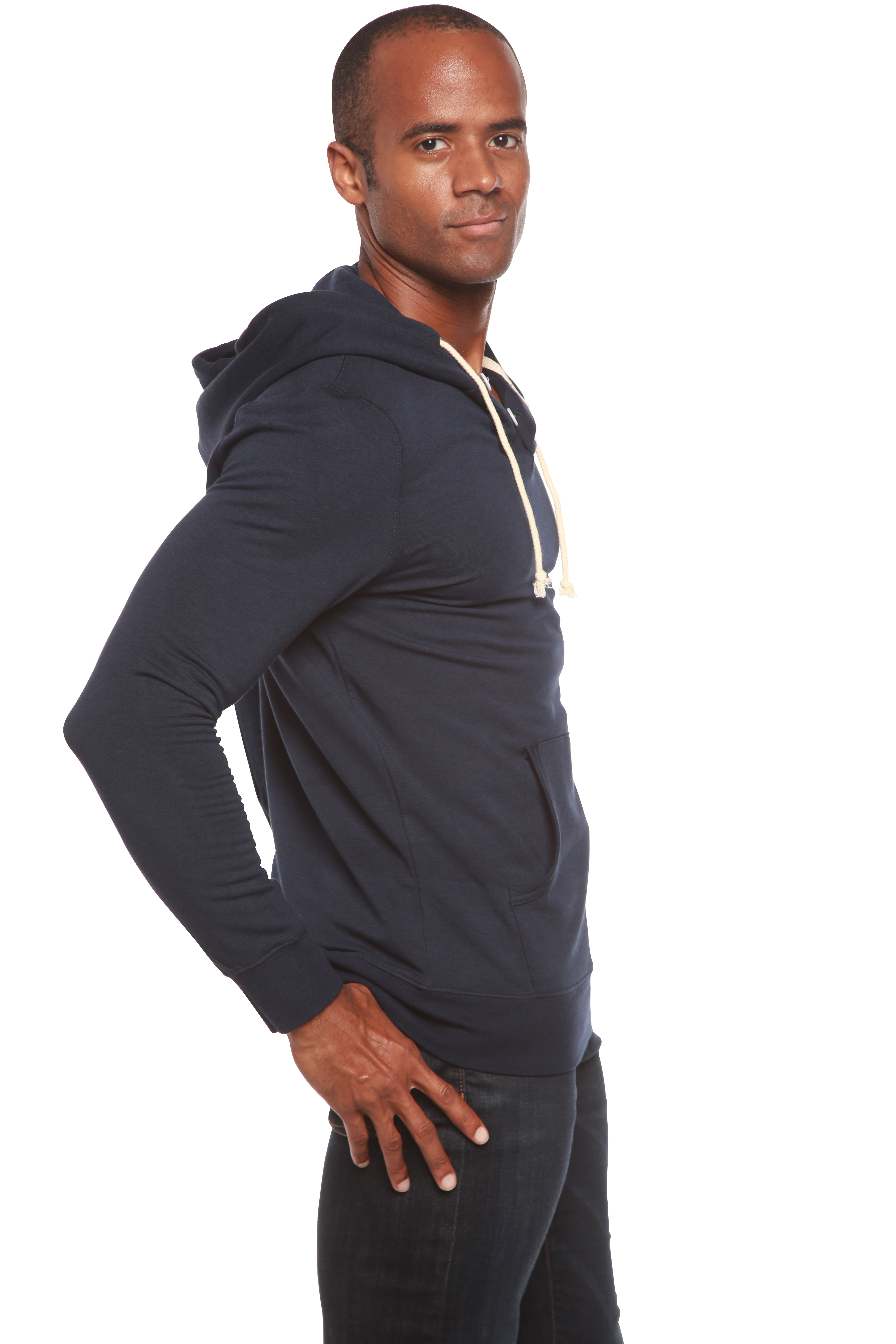 Sudadera con capucha de felpa de viscosa de bambú estilo Henley para hombre