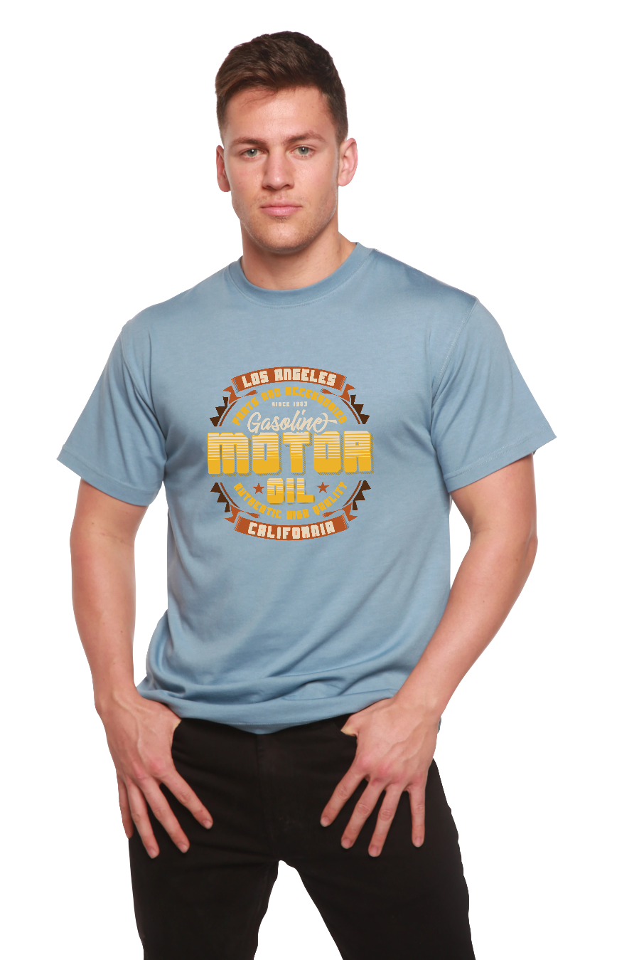 Camiseta gráfica de manga corta de bambú/algodón orgánico para hombre "Motor Oil"