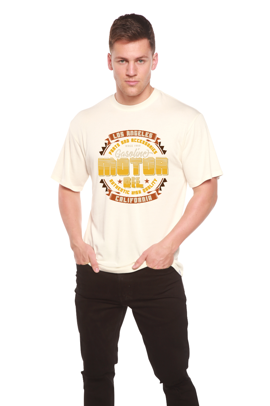 Camiseta gráfica de manga corta de bambú/algodón orgánico para hombre "Motor Oil"