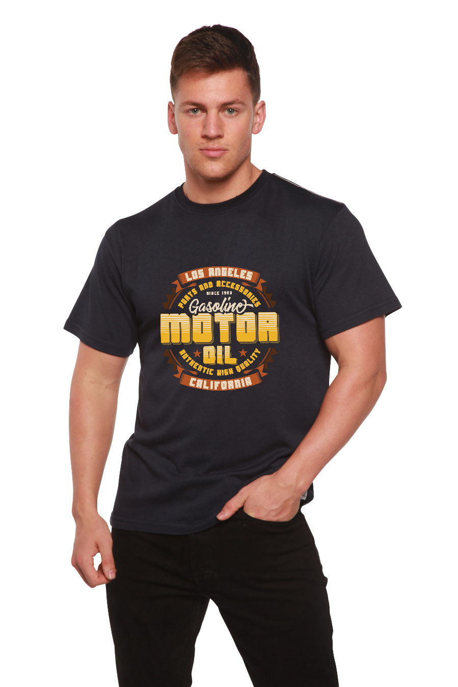 Camiseta gráfica de manga corta de bambú/algodón orgánico para hombre "Motor Oil"