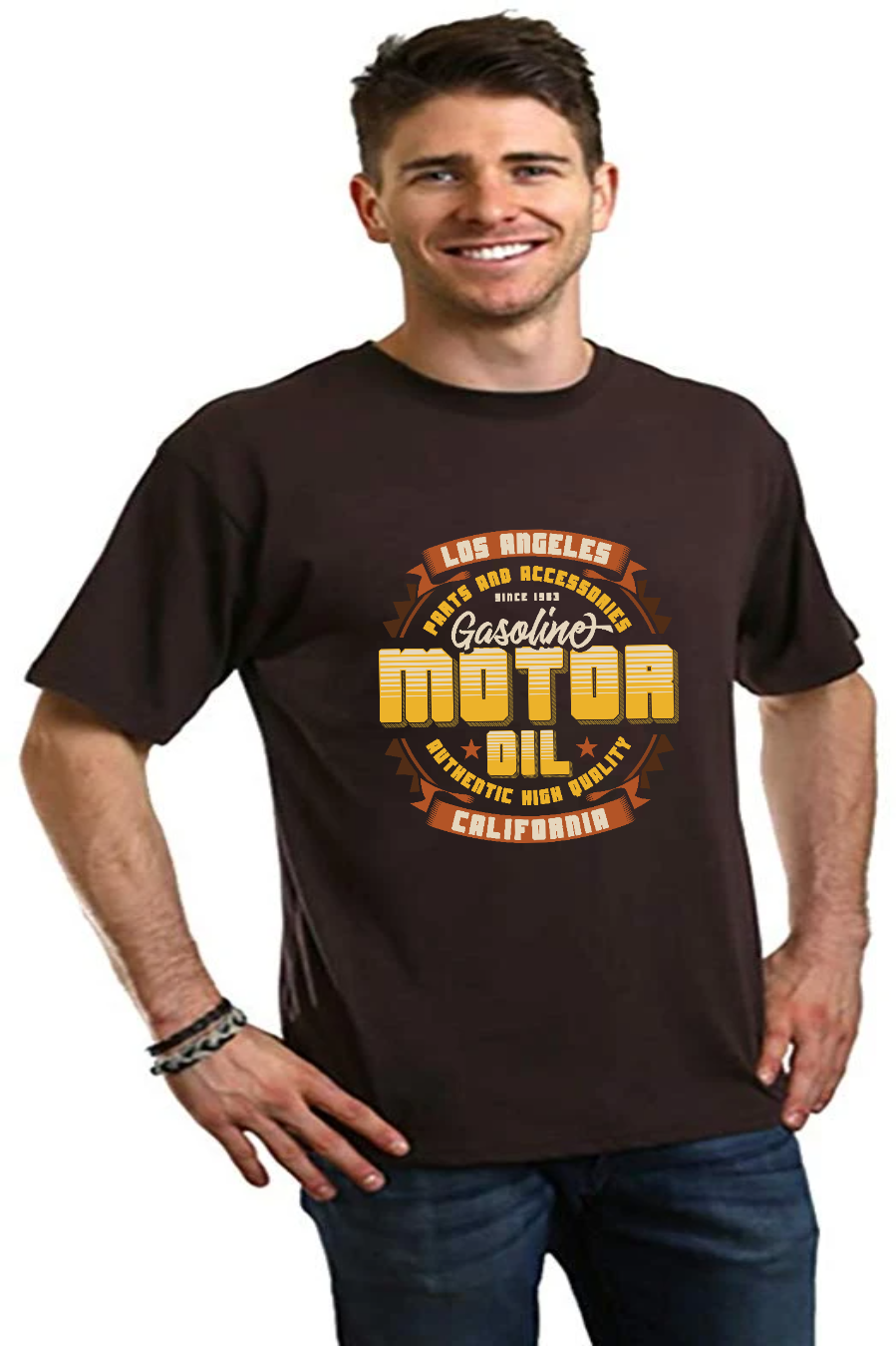 Camiseta gráfica de manga corta de bambú/algodón orgánico para hombre "Motor Oil"