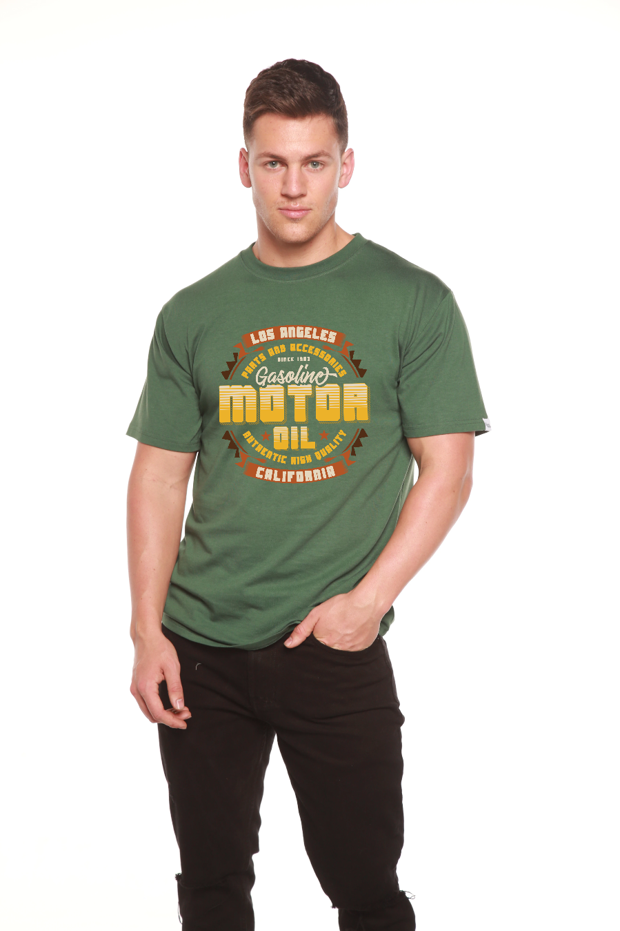 Camiseta gráfica de manga corta de bambú/algodón orgánico para hombre "Motor Oil"