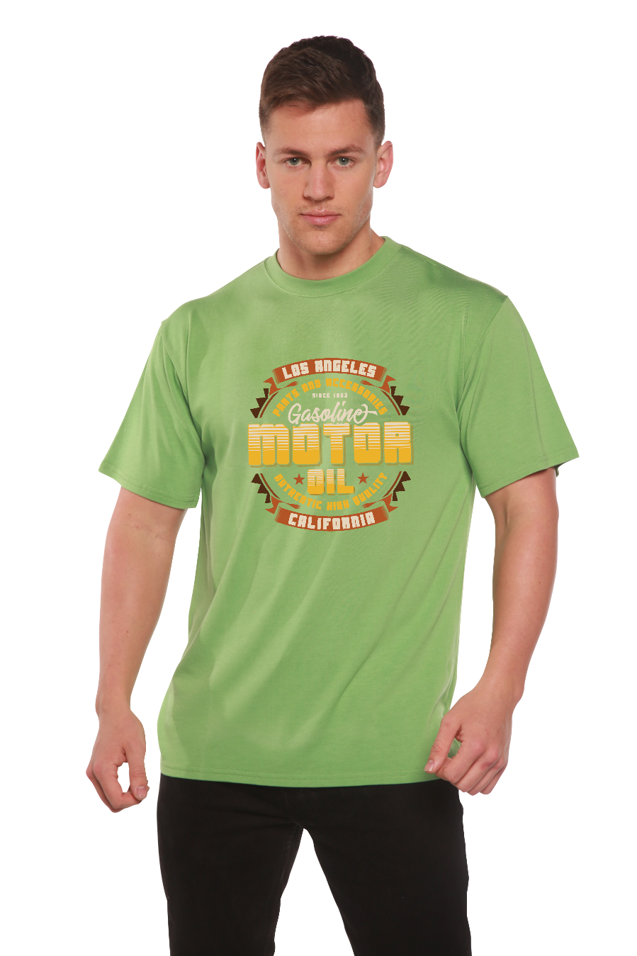 Camiseta gráfica de manga corta de bambú/algodón orgánico para hombre "Motor Oil"