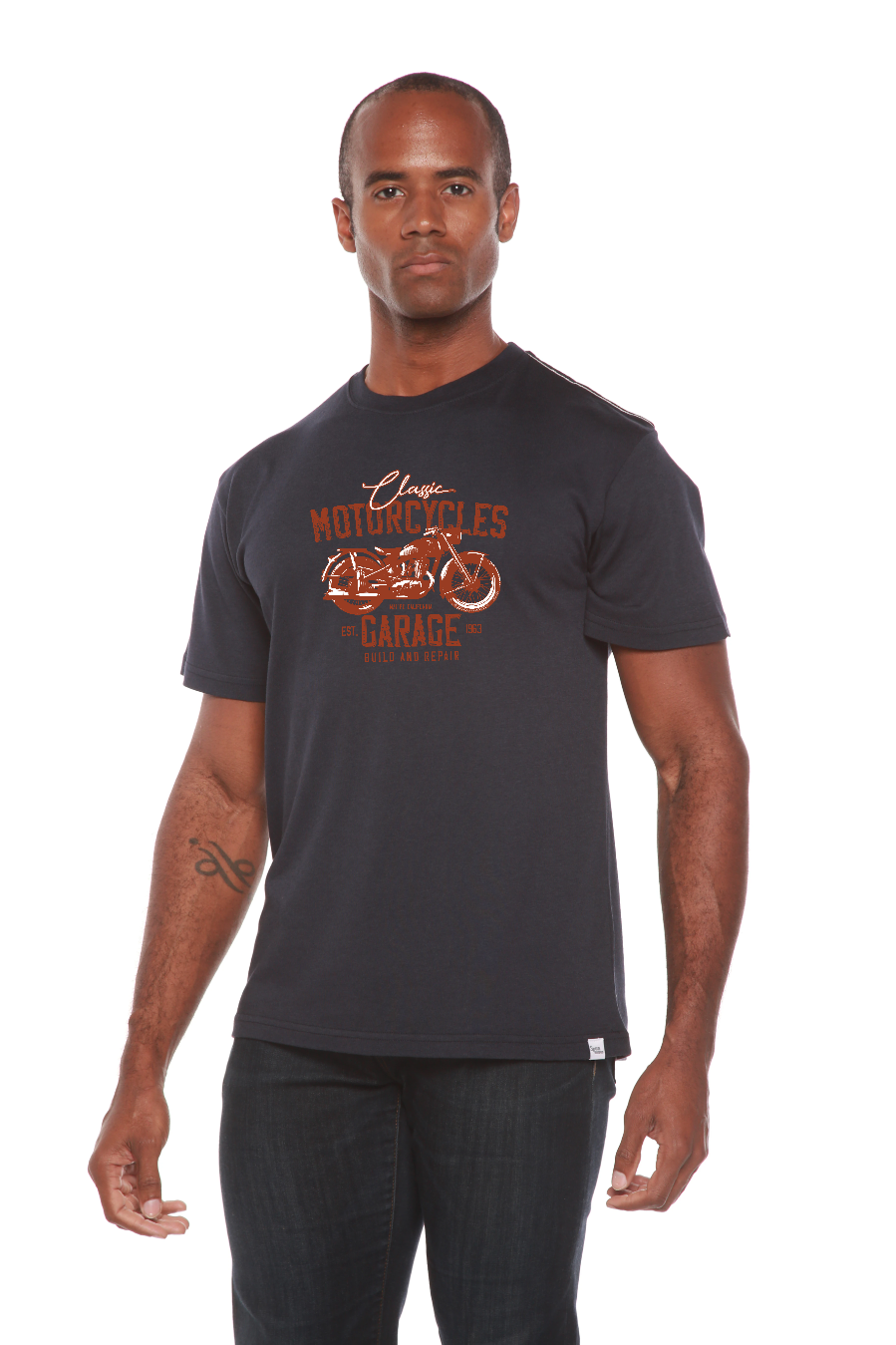 Camiseta gráfica de manga corta de viscosa de bambú/algodón orgánico para hombre "Motorcycles Garage"