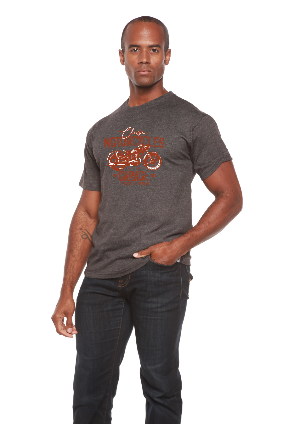 Camiseta gráfica de manga corta de viscosa de bambú/algodón orgánico para hombre "Motorcycles Garage"