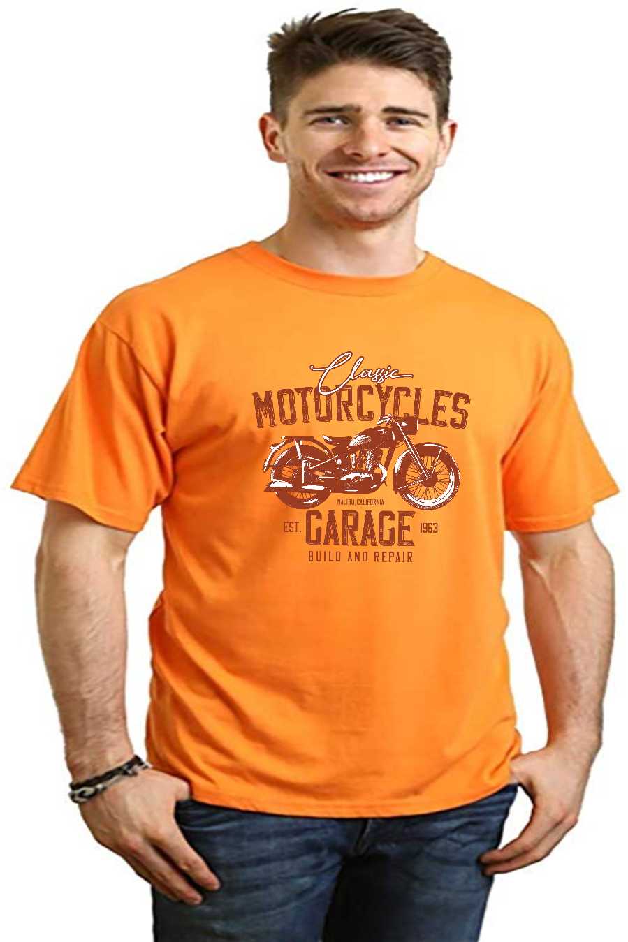 Camiseta gráfica de manga corta de viscosa de bambú/algodón orgánico para hombre "Motorcycles Garage"