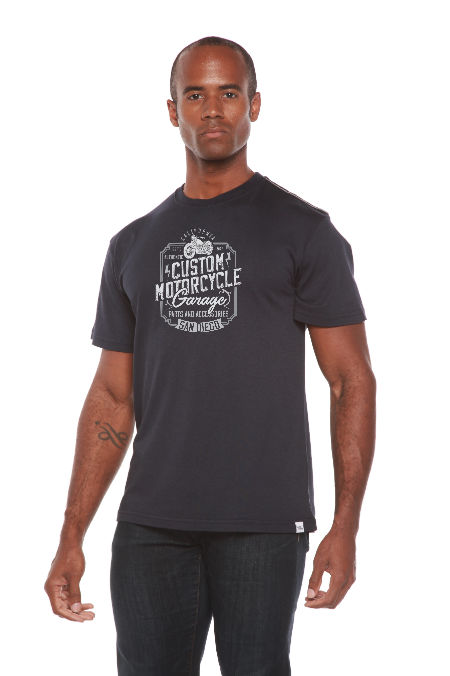 Camiseta gráfica de manga corta de bambú/algodón orgánico para hombre, diseño "Motocycle Garage"