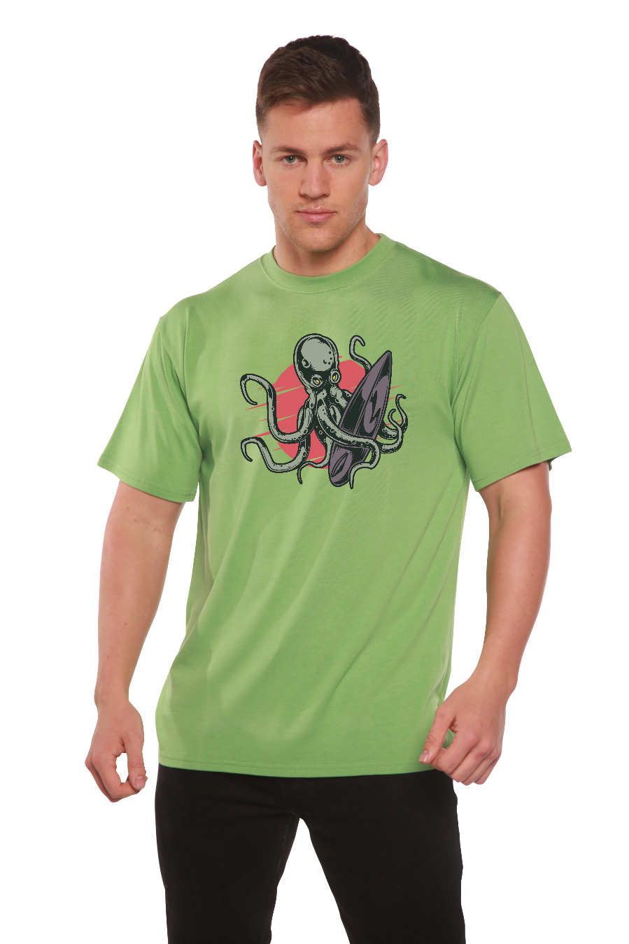 Camiseta gráfica de manga corta de viscosa de bambú/algodón orgánico con pulpo para hombre
