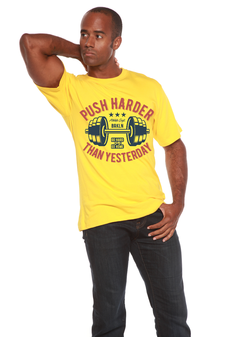Camiseta gráfica de manga corta de viscosa de bambú/algodón orgánico "Push Harder" para hombre
