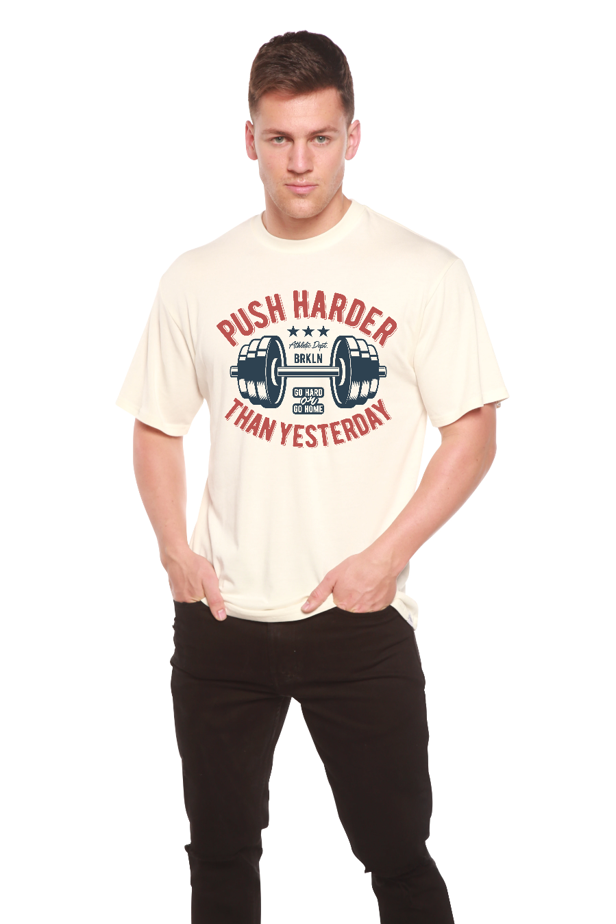 Camiseta gráfica de manga corta de viscosa de bambú/algodón orgánico "Push Harder" para hombre