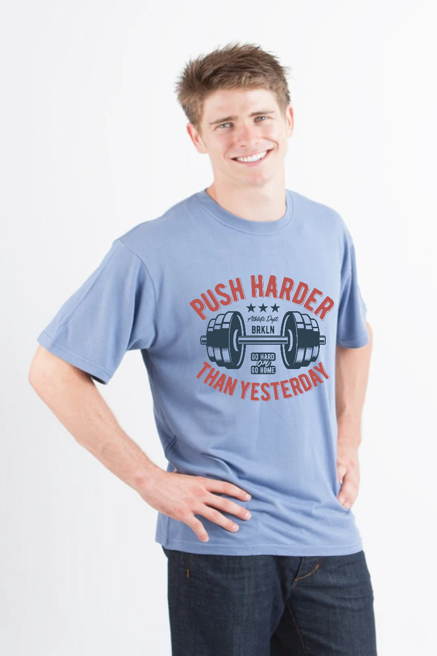Camiseta gráfica de manga corta de viscosa de bambú/algodón orgánico "Push Harder" para hombre