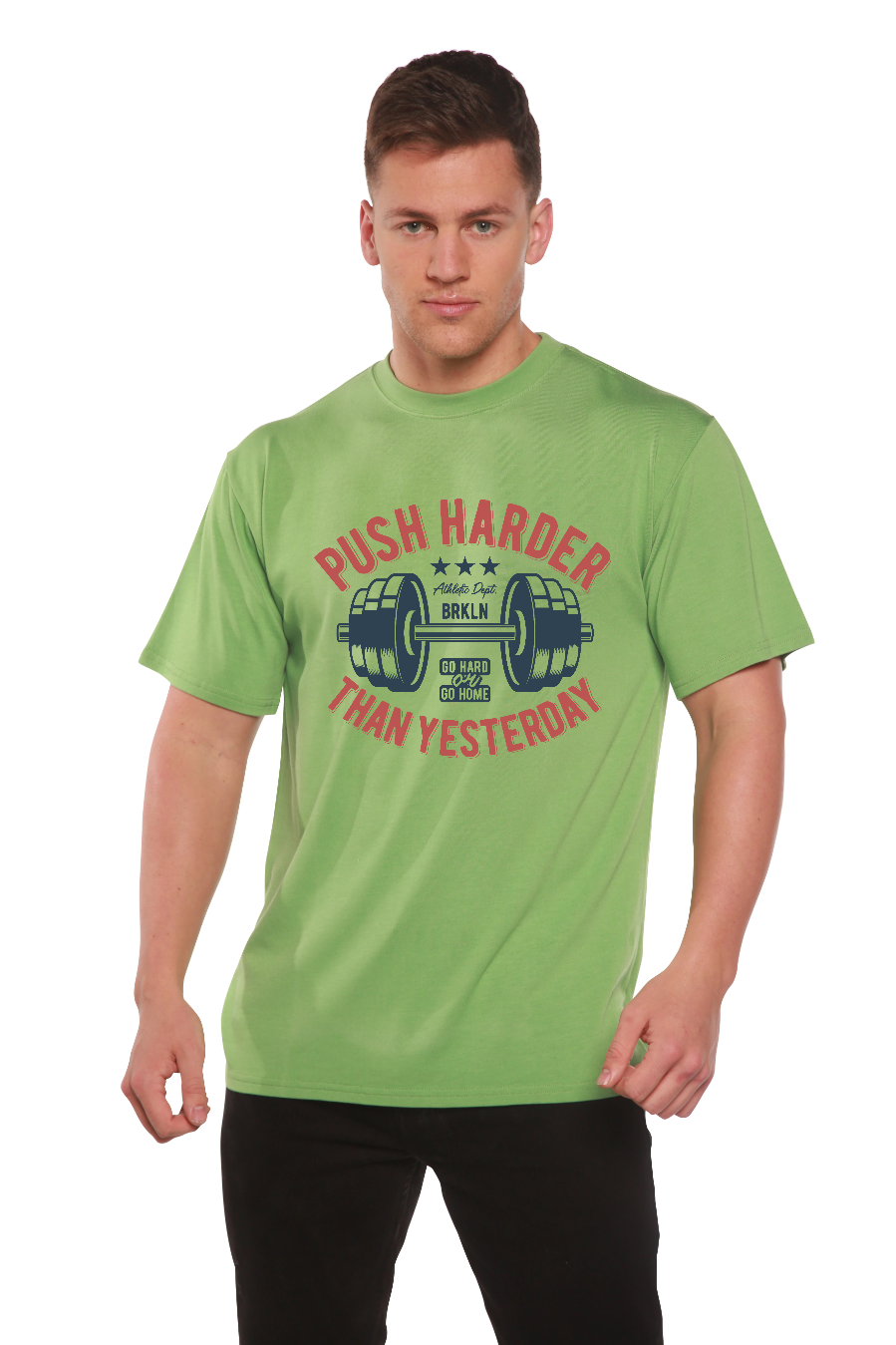 Camiseta gráfica de manga corta de viscosa de bambú/algodón orgánico "Push Harder" para hombre