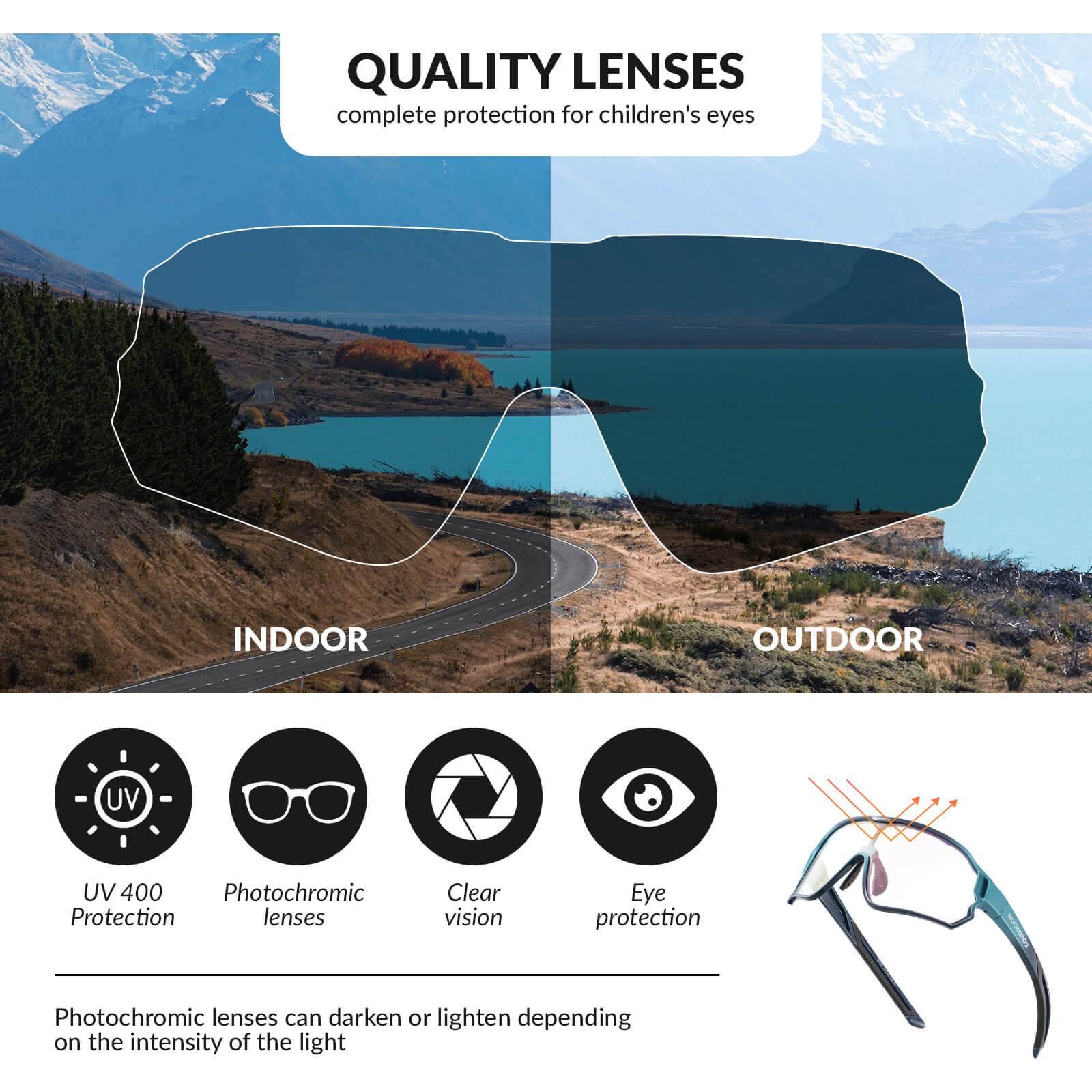 Gafas de sol fotocromáticas de ciclismo para niños