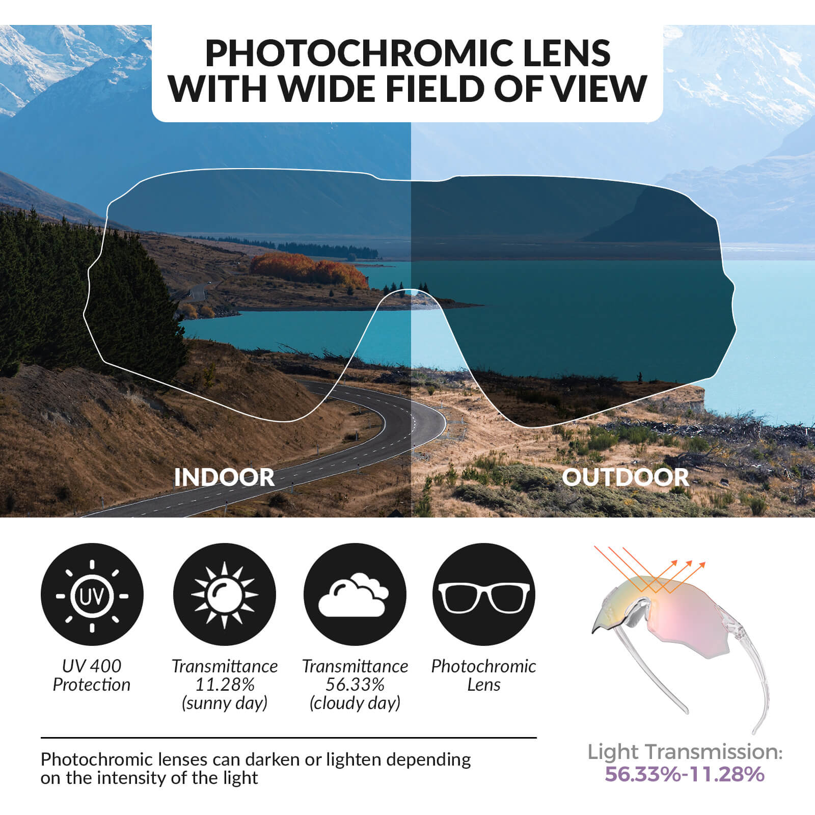 Gafas de ciclismo fotocromáticas sin montura