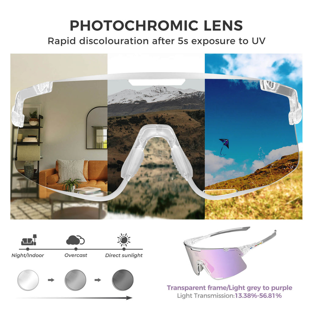 Gafas de ciclismo fotocromáticas ROAD TO SKY BOUNDLESS, juego de 3 lentes