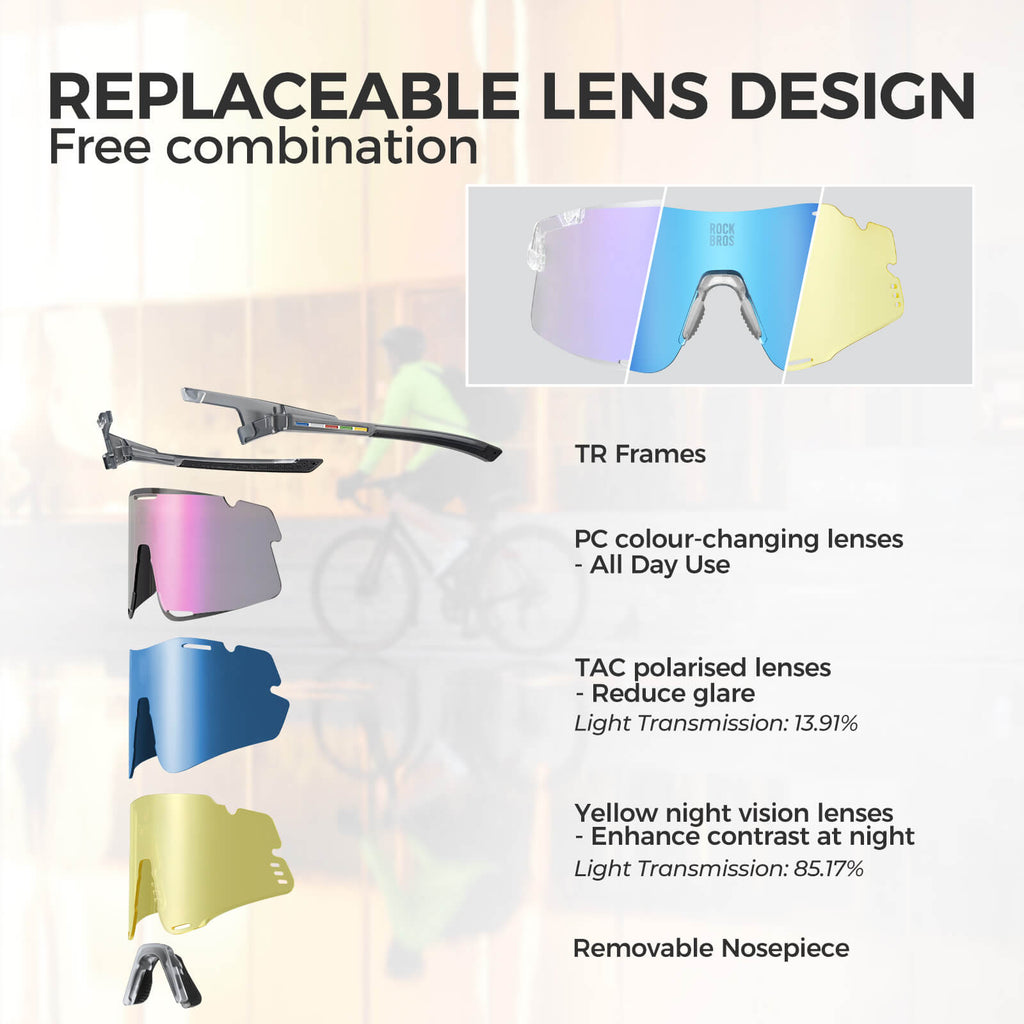 Gafas de ciclismo fotocromáticas ROAD TO SKY BOUNDLESS, juego de 3 lentes