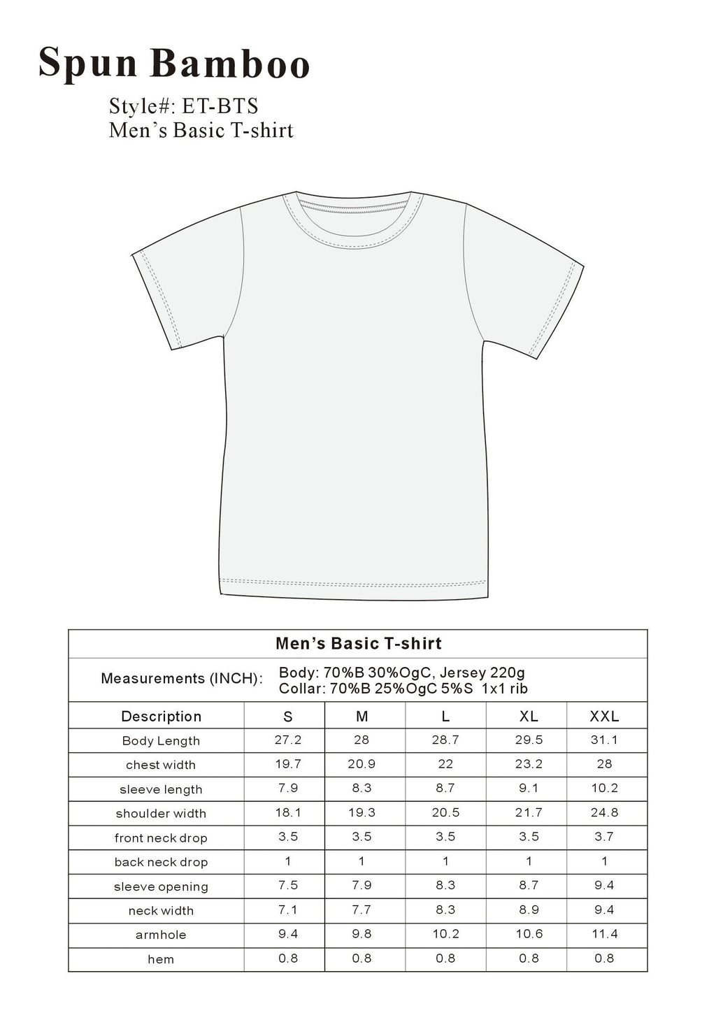 La camiseta de manga corta original para hombre de bambú de viscosa/algodón orgánico - Corte clásico