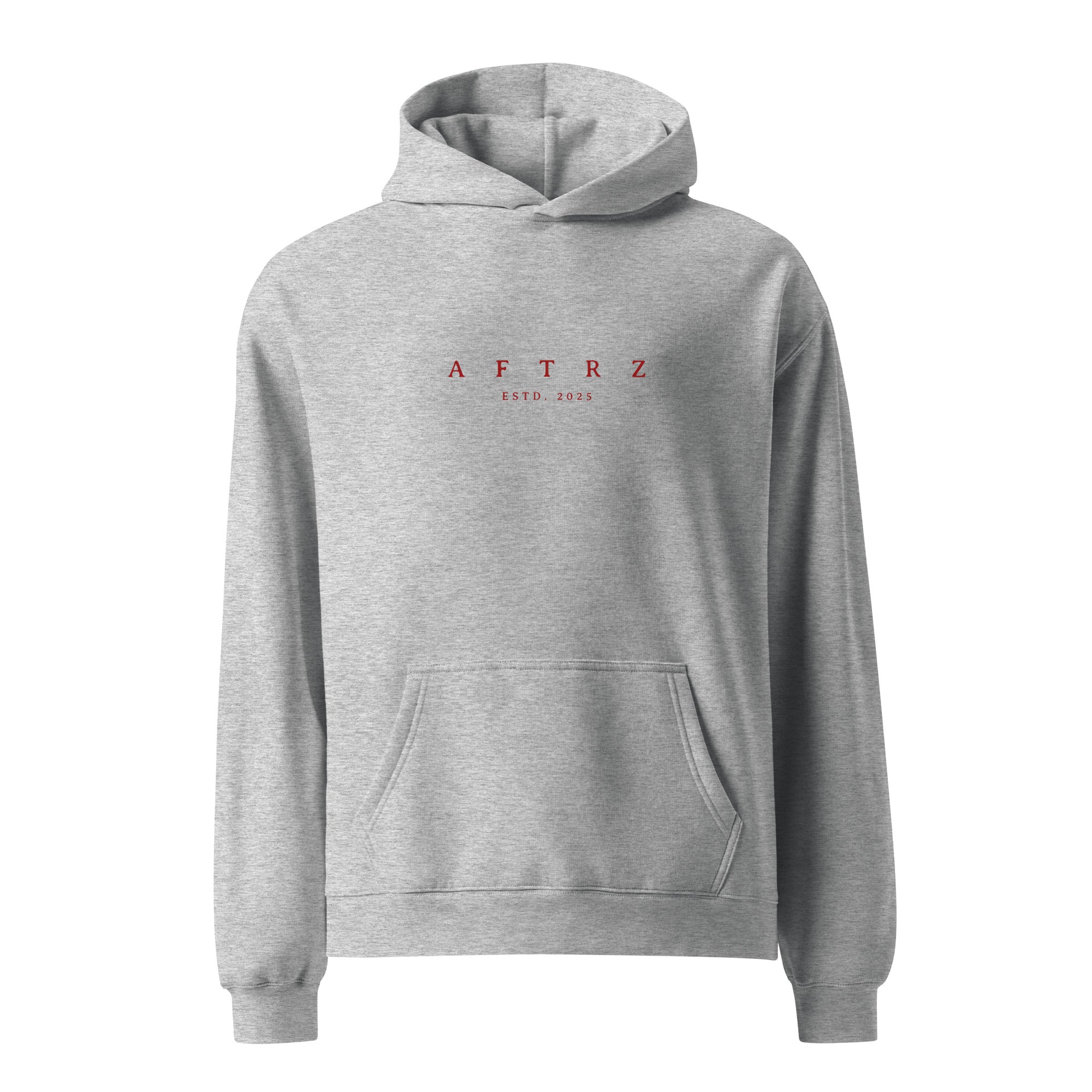 Sudadera con capucha oversize de hombro caído Aftrz Classics Premium - Gris jaspeado con logo rojo