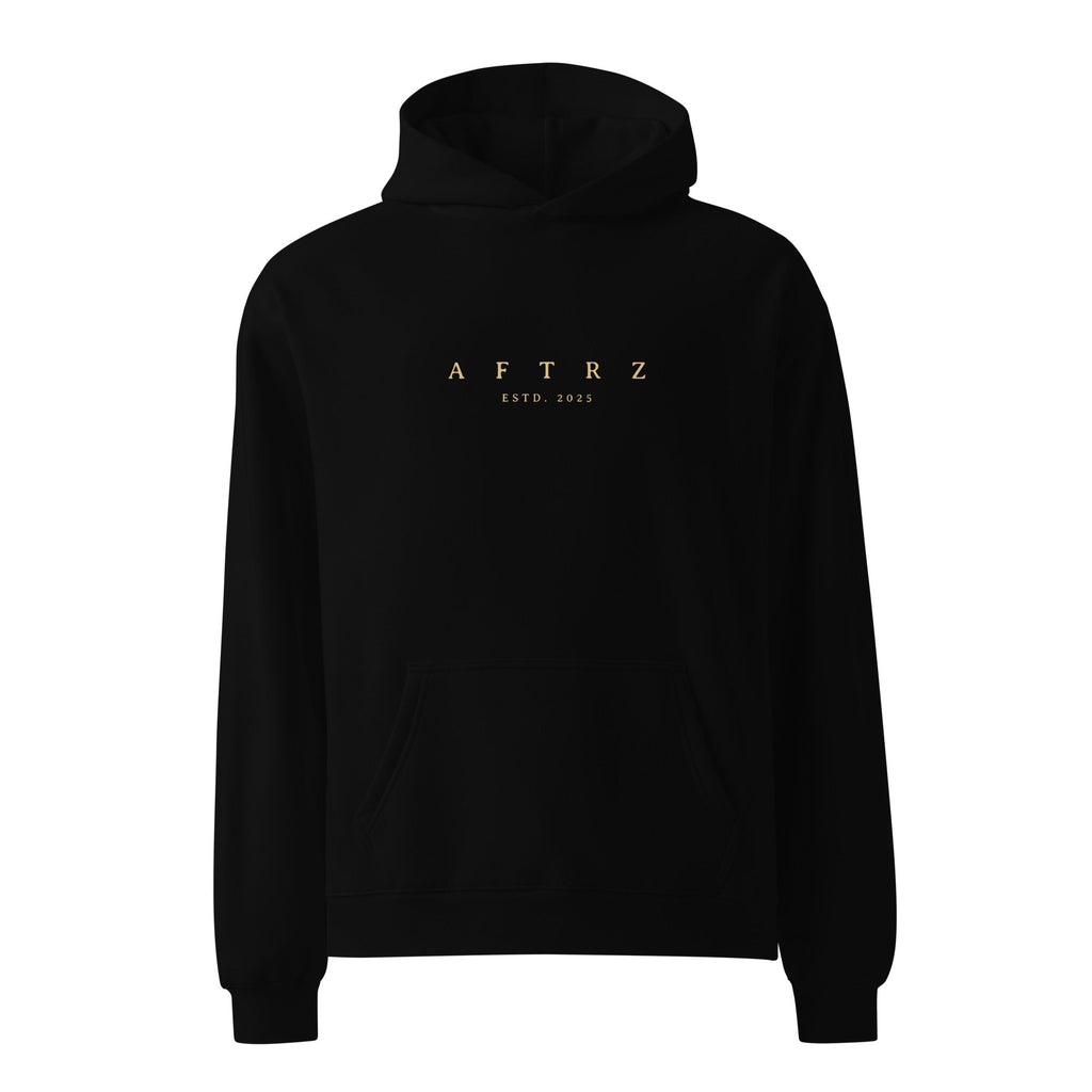 Sudadera Oversize Clásica Premium Aftrz con Hombro Caído - Negro con Logo Tan
