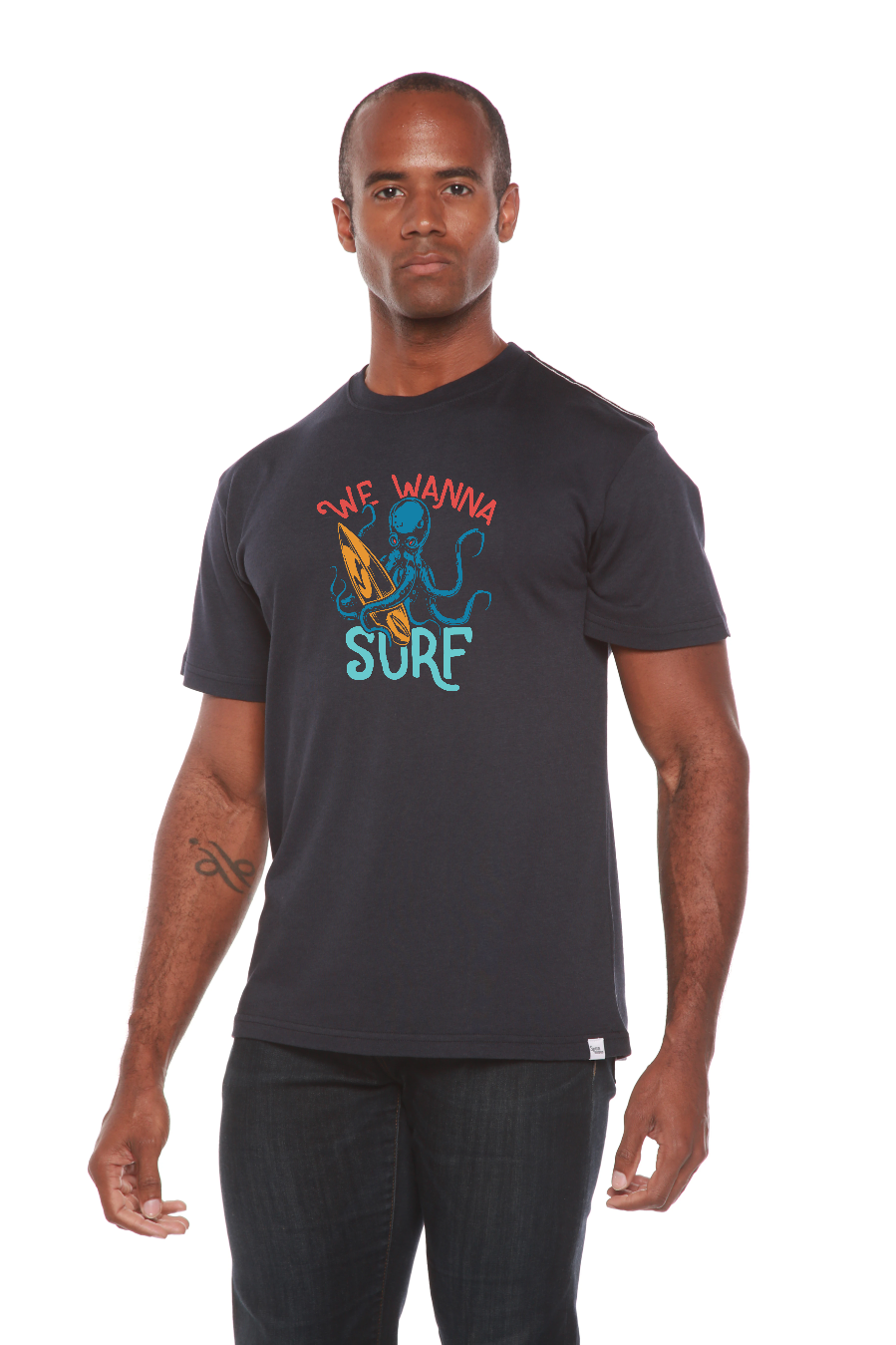 Camiseta gráfica de manga corta para hombre "We Wanna Surf" de viscosa de bambú/algodón orgánico