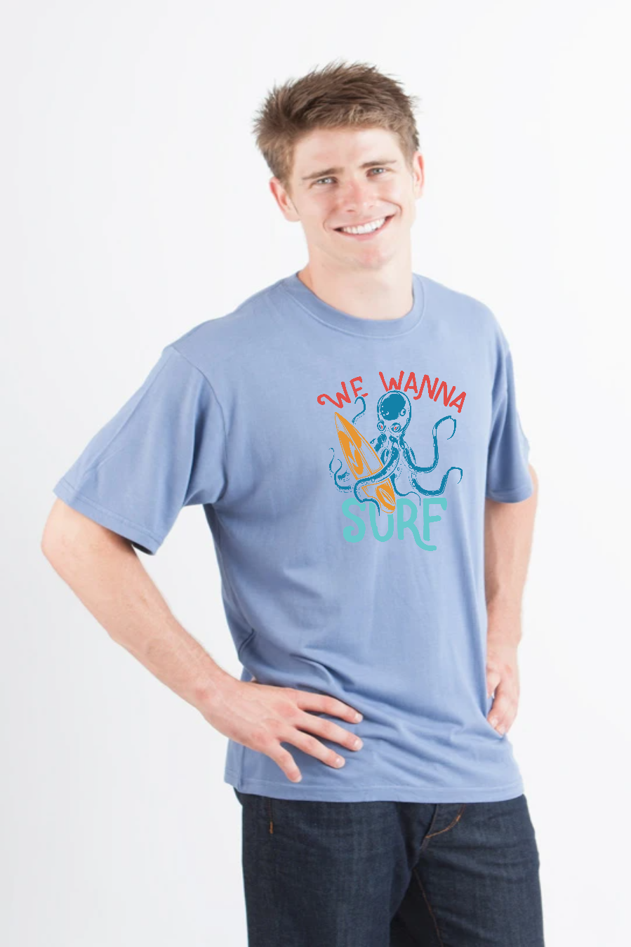 Camiseta gráfica de manga corta para hombre "We Wanna Surf" de viscosa de bambú/algodón orgánico