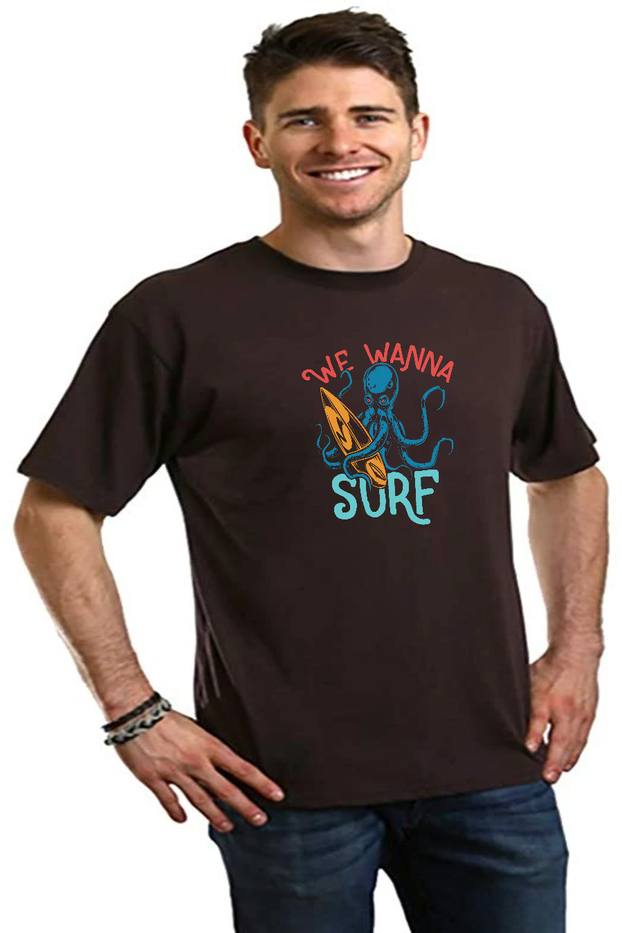 Camiseta gráfica de manga corta para hombre "We Wanna Surf" de viscosa de bambú/algodón orgánico