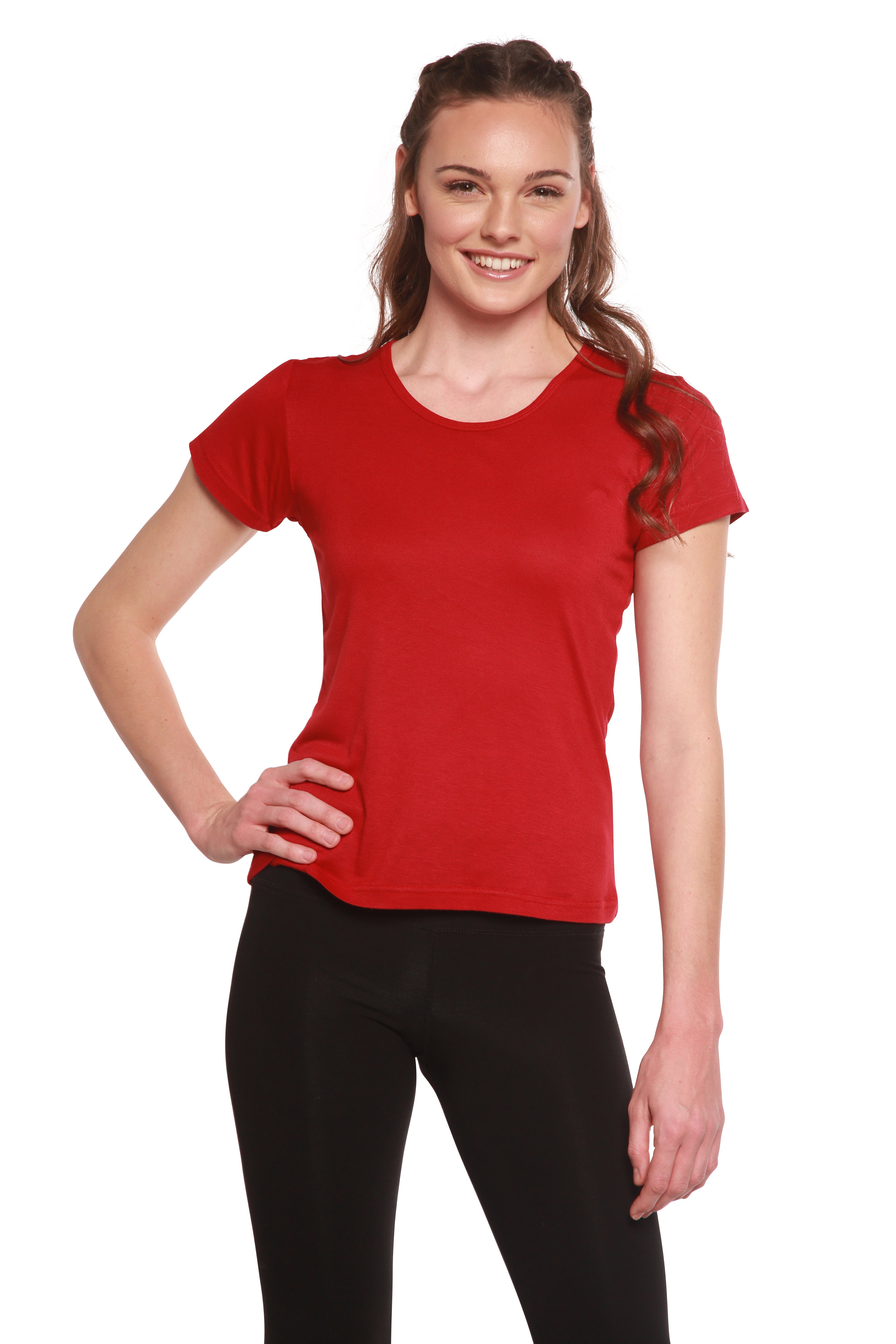 Camiseta de manga corta con cuello redondo y viscosa de bambú 100% para mujer