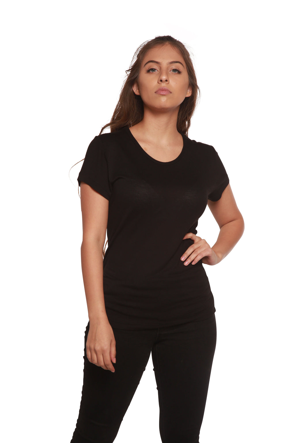 Camiseta de manga corta con cuello redondo y viscosa de bambú 100% para mujer