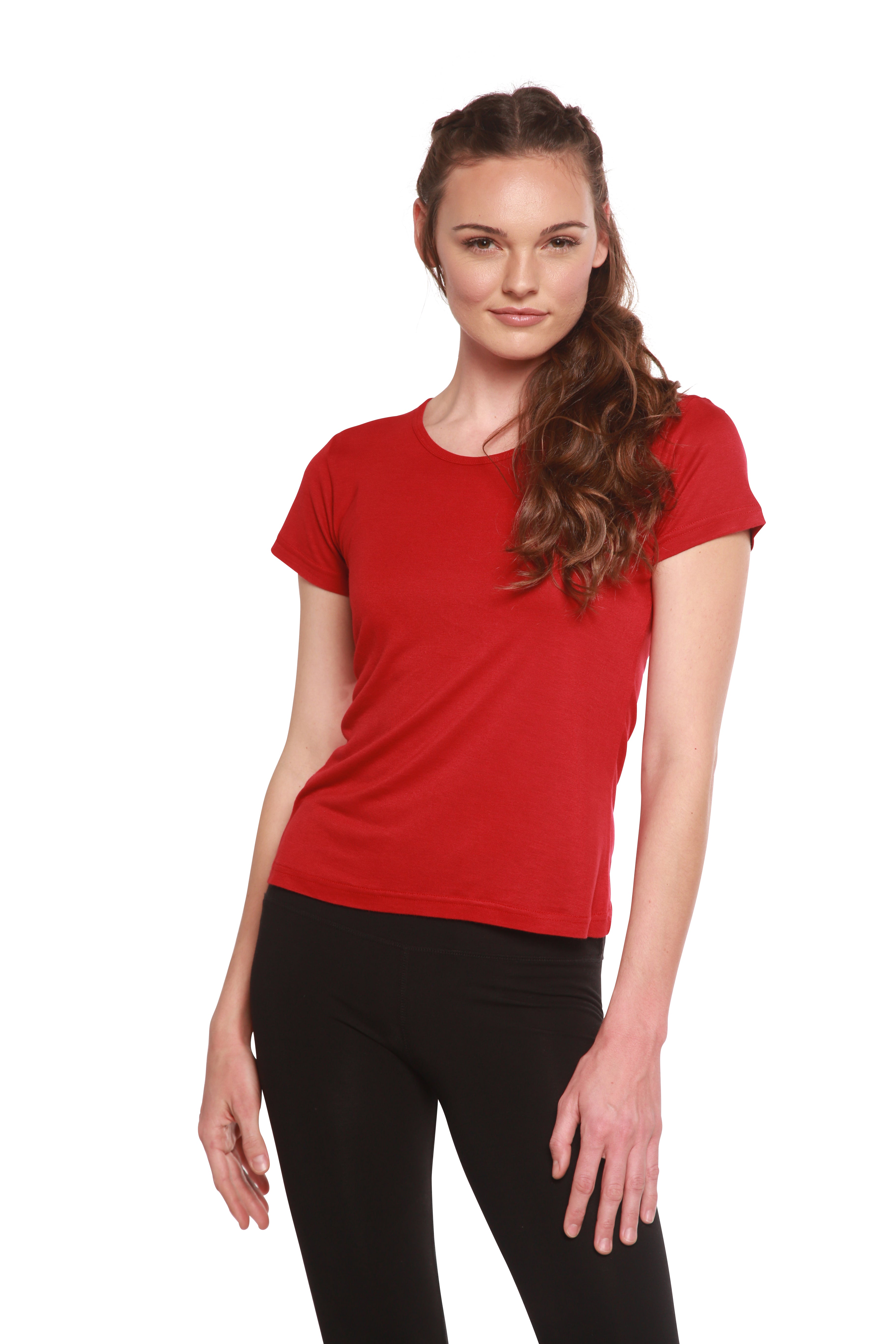 Camiseta de manga corta con cuello redondo y viscosa de bambú 100% para mujer