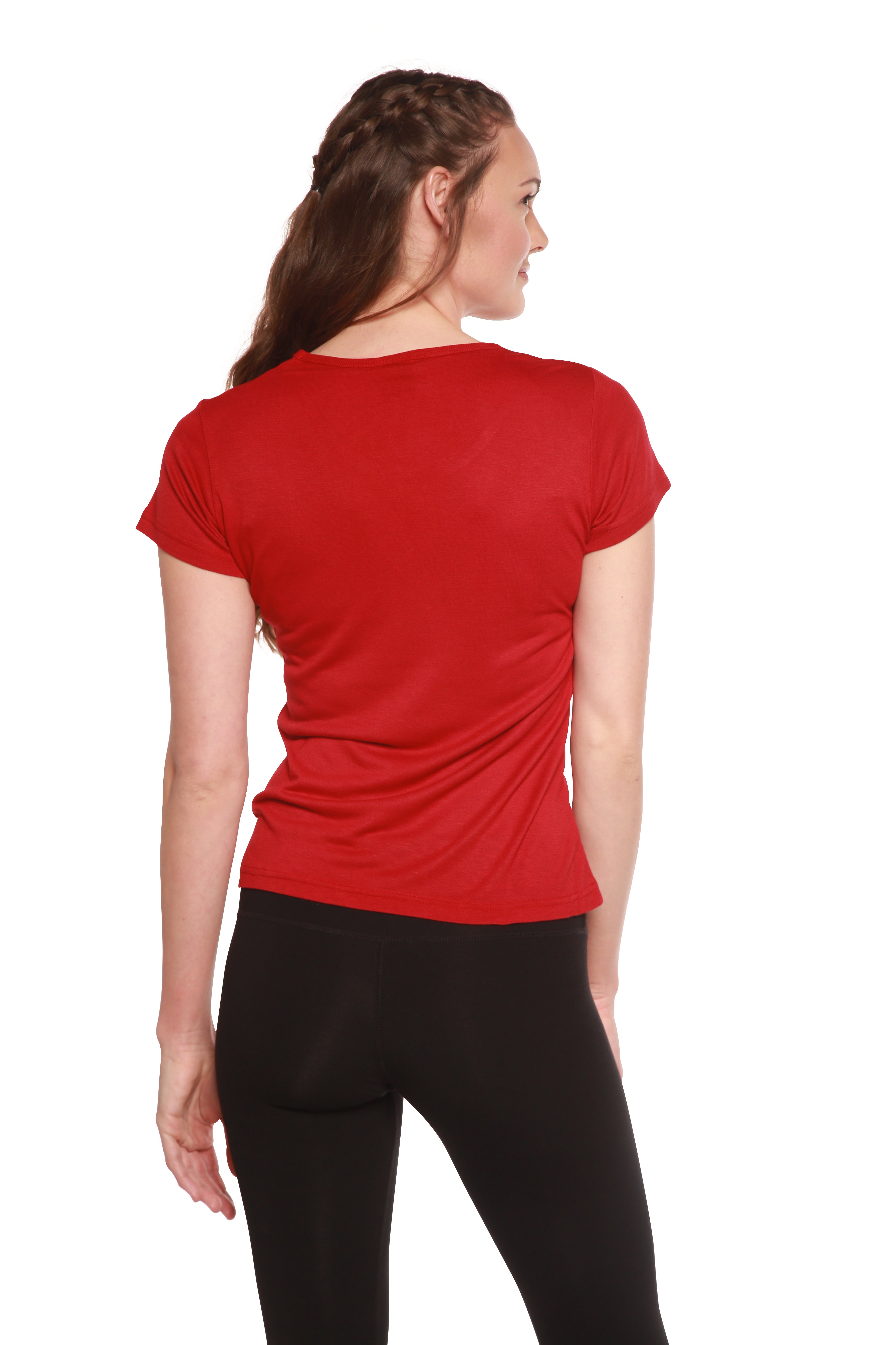 Camiseta de manga corta con cuello redondo y viscosa de bambú 100% para mujer