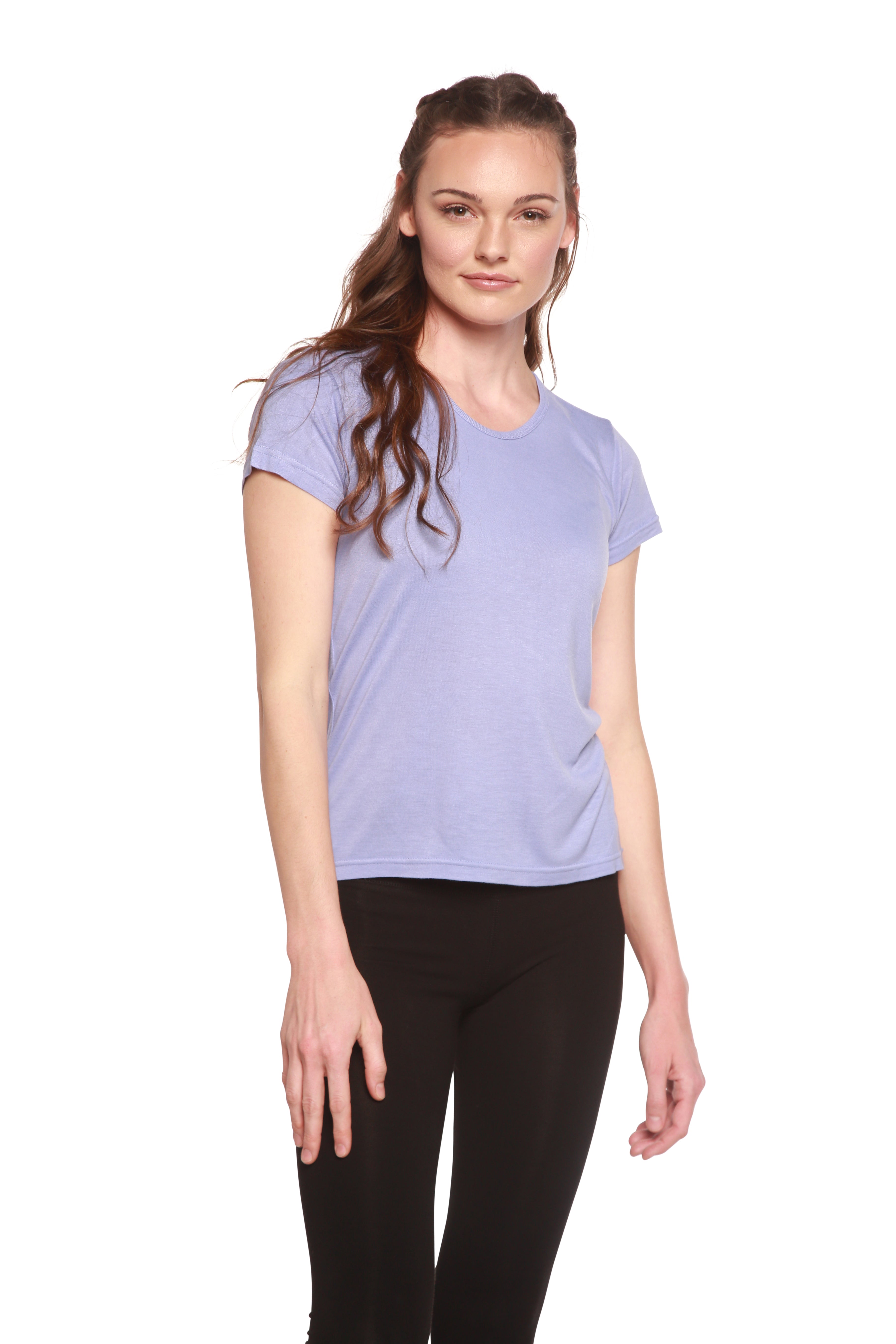 Camiseta de manga corta con cuello redondo y viscosa de bambú 100% para mujer