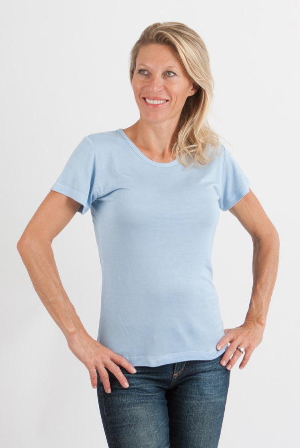 Camiseta de manga corta con cuello redondo y viscosa de bambú 100% para mujer