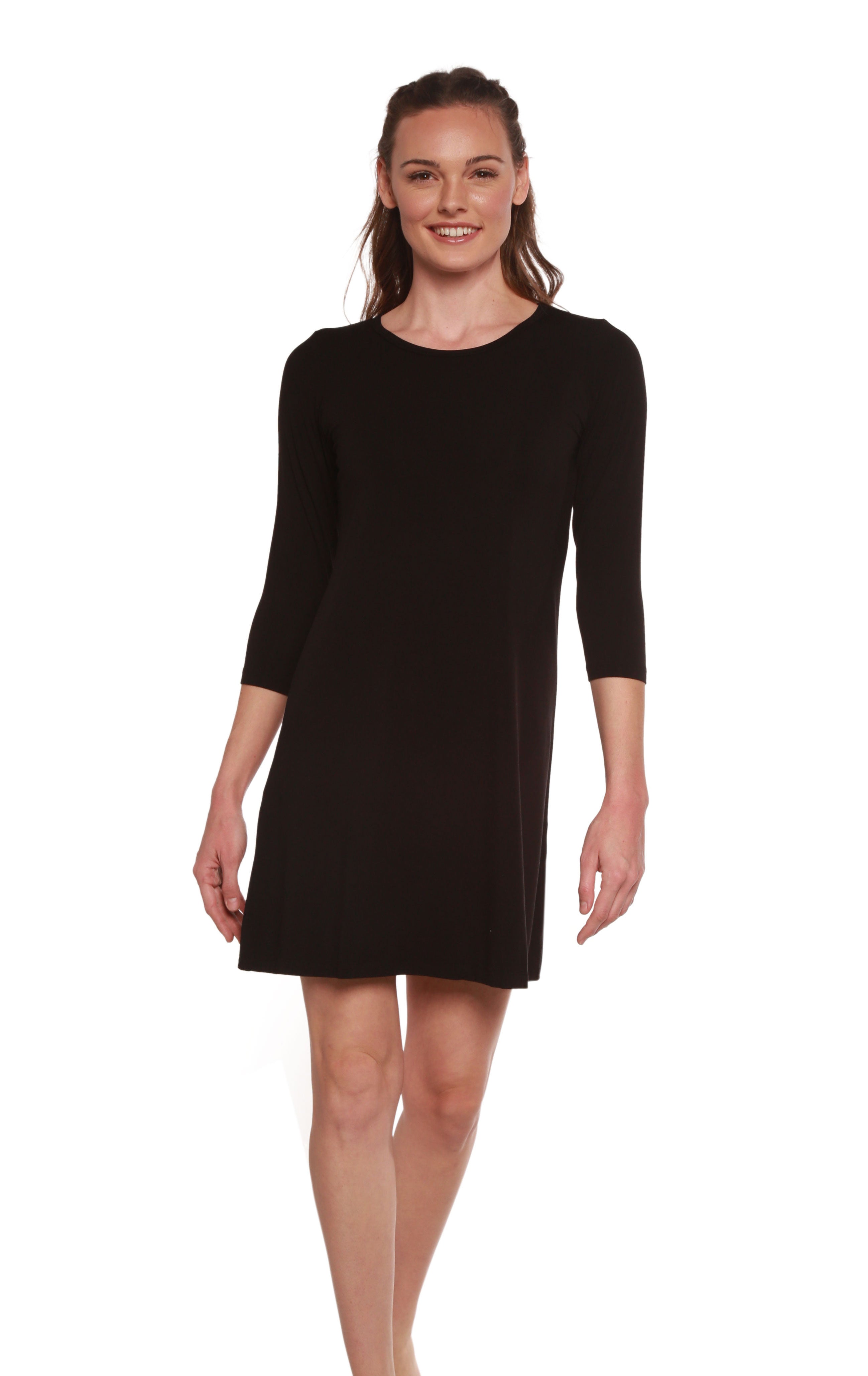 Vestido de viscosa de bambú con corte en A para mujer en color negro