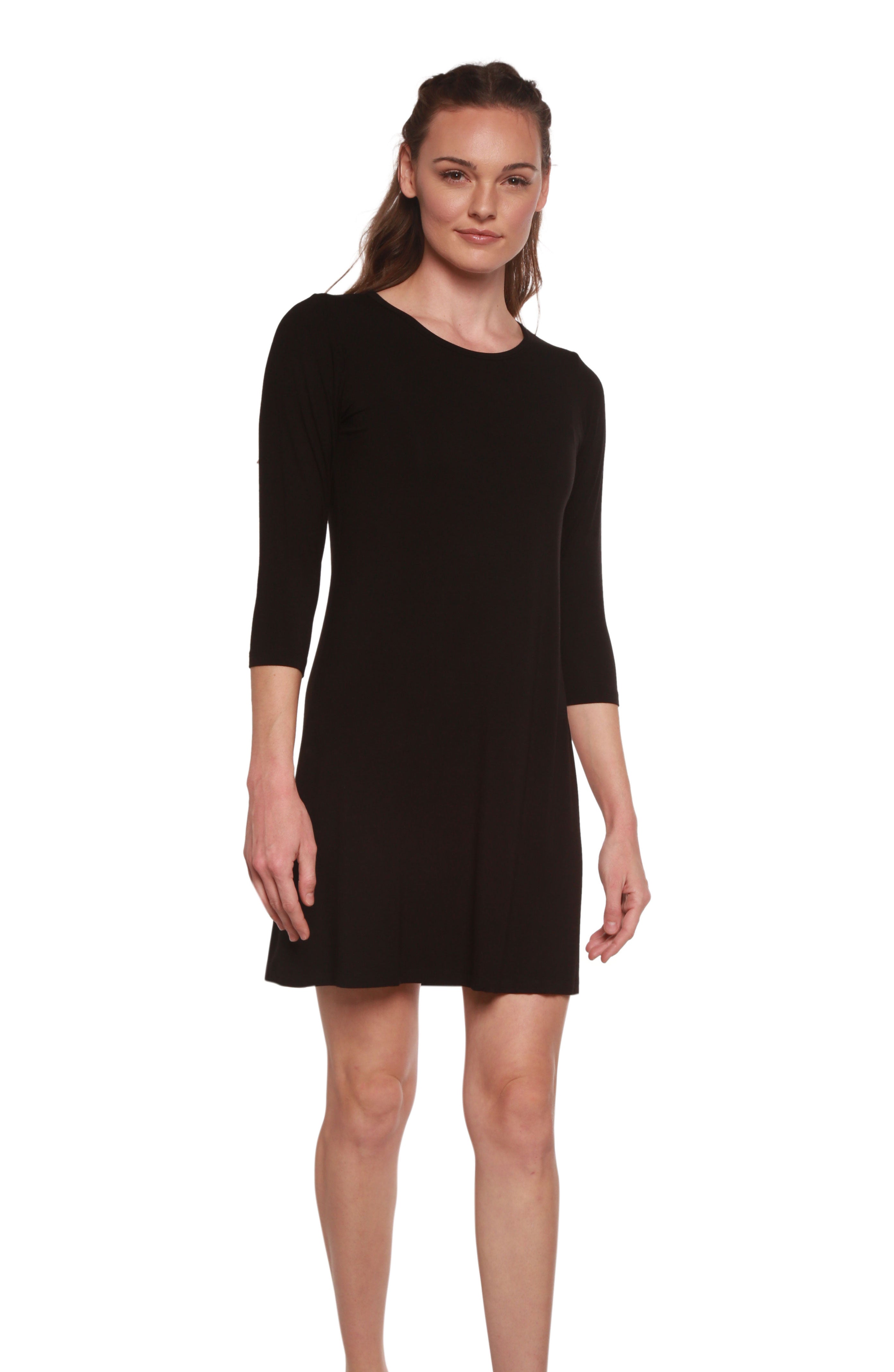 Vestido de viscosa de bambú con corte en A para mujer en color negro