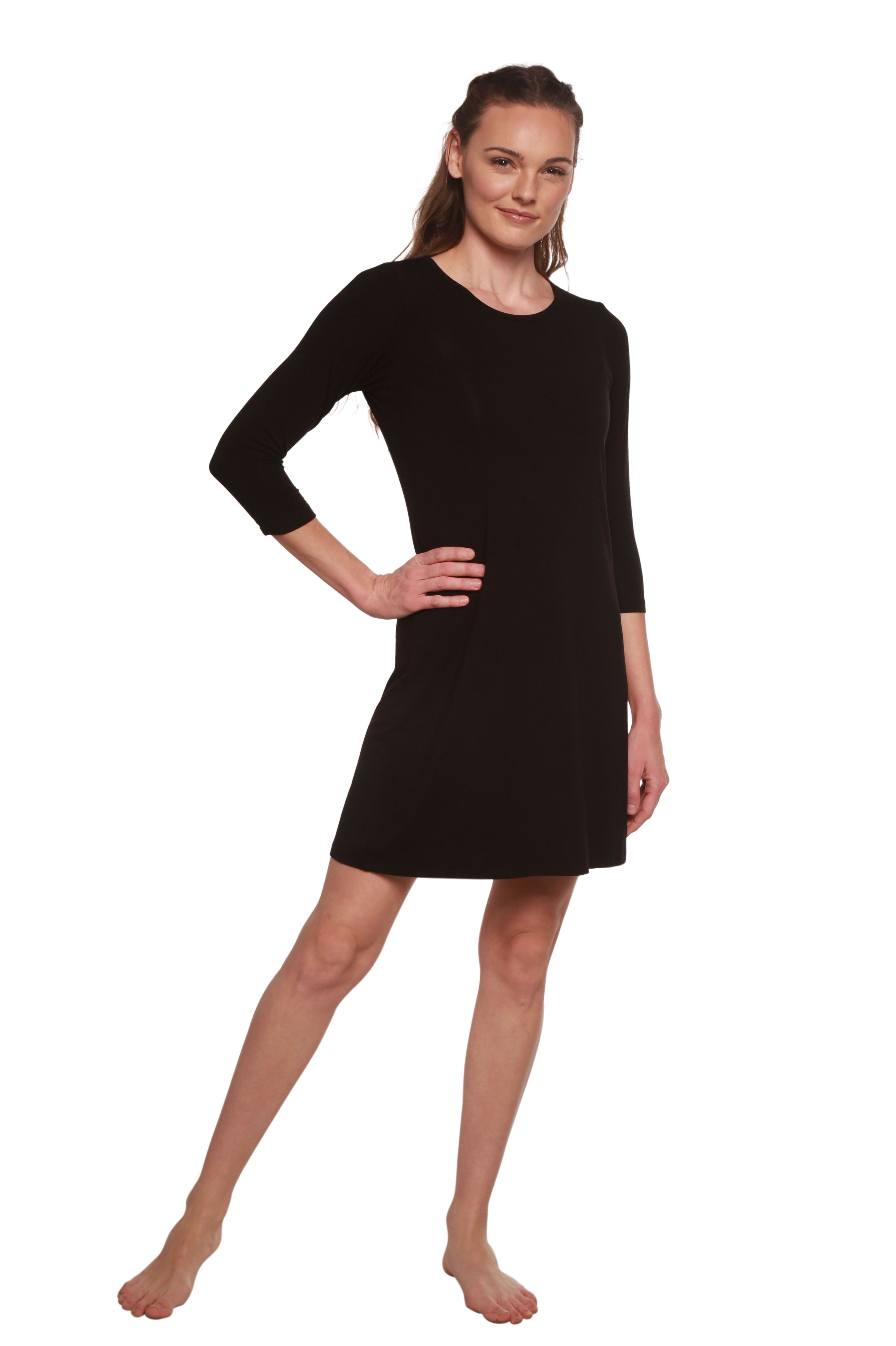 Vestido de viscosa de bambú con corte en A para mujer en color negro