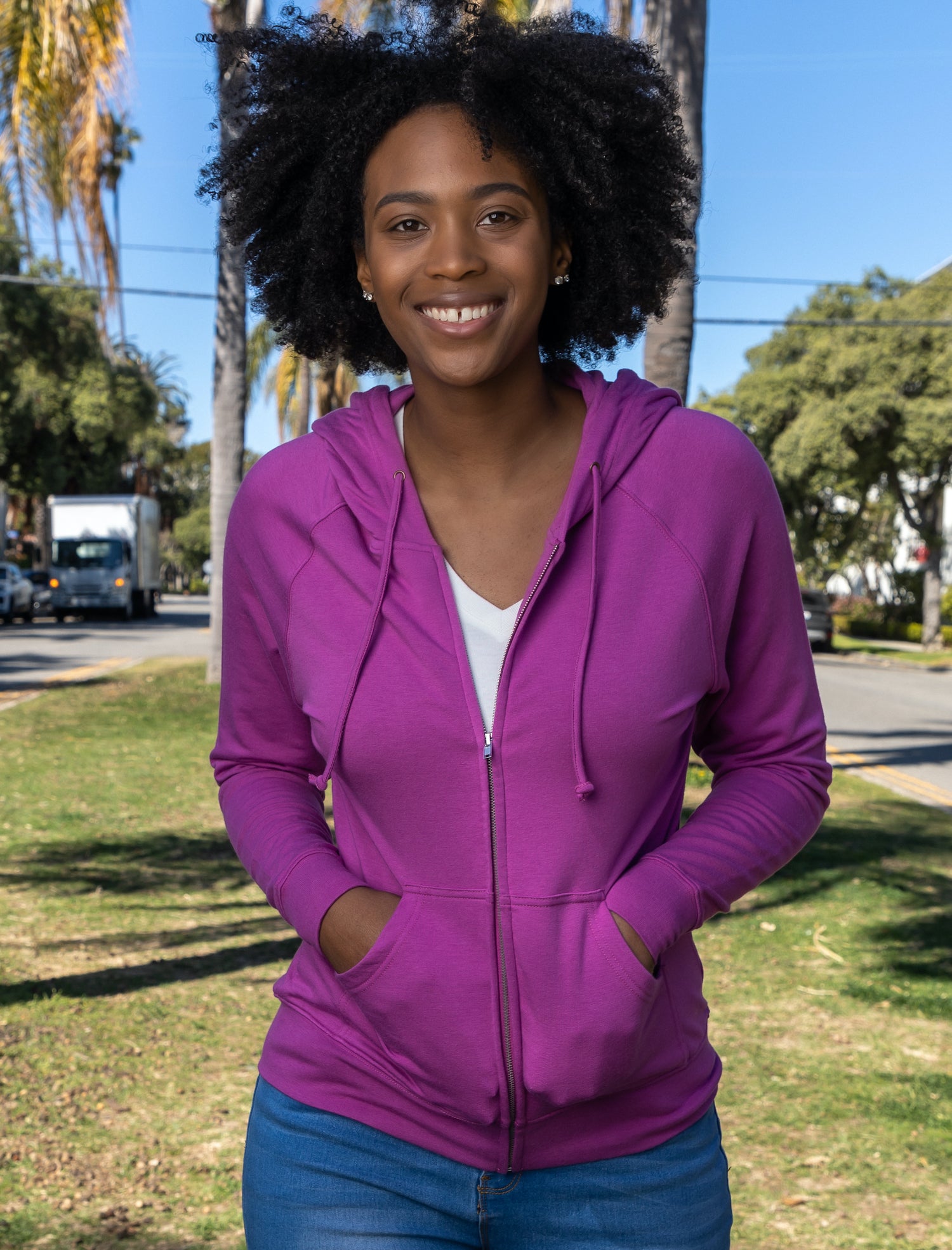 Sudadera con capucha y cremallera de felpa francesa de bambú para mujer