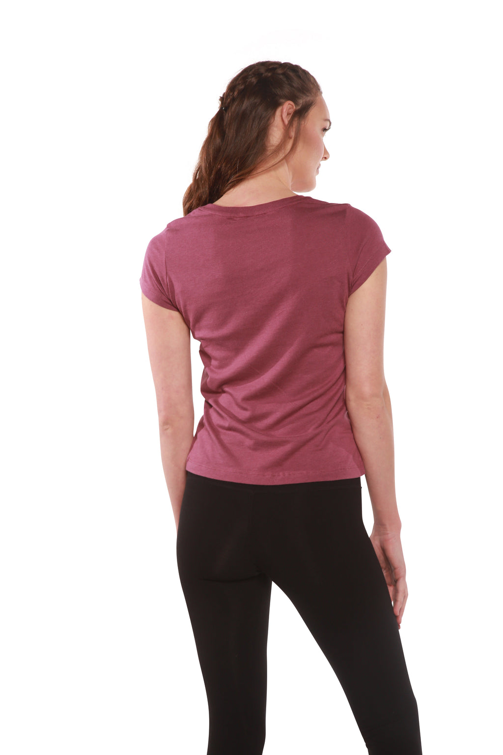 Camiseta de viscosa de bambú y algodón con cuello en V y manga casquillo para mujer