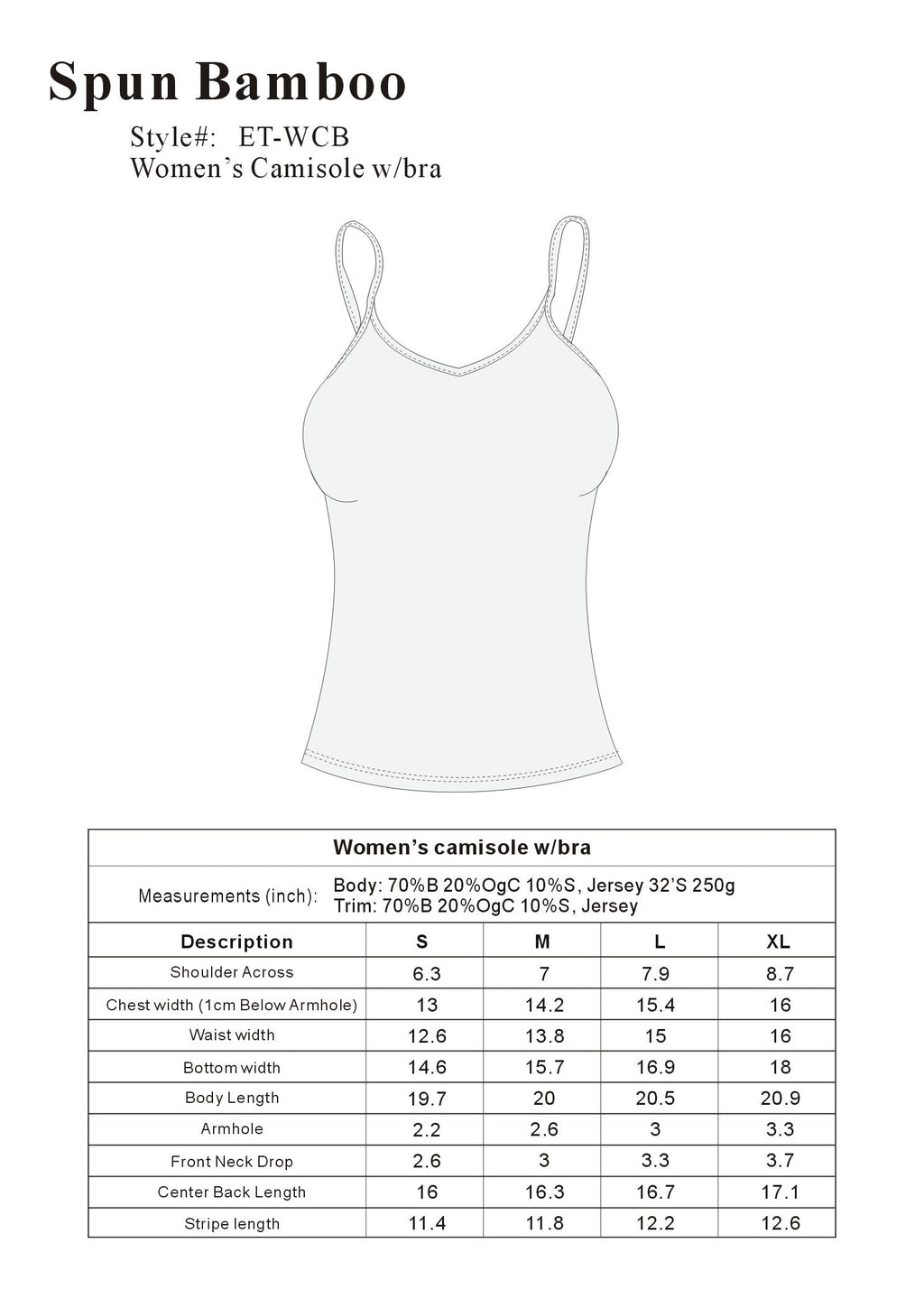 Liquidación Camisola de bambú/algodón para mujer con sujetador incorporado