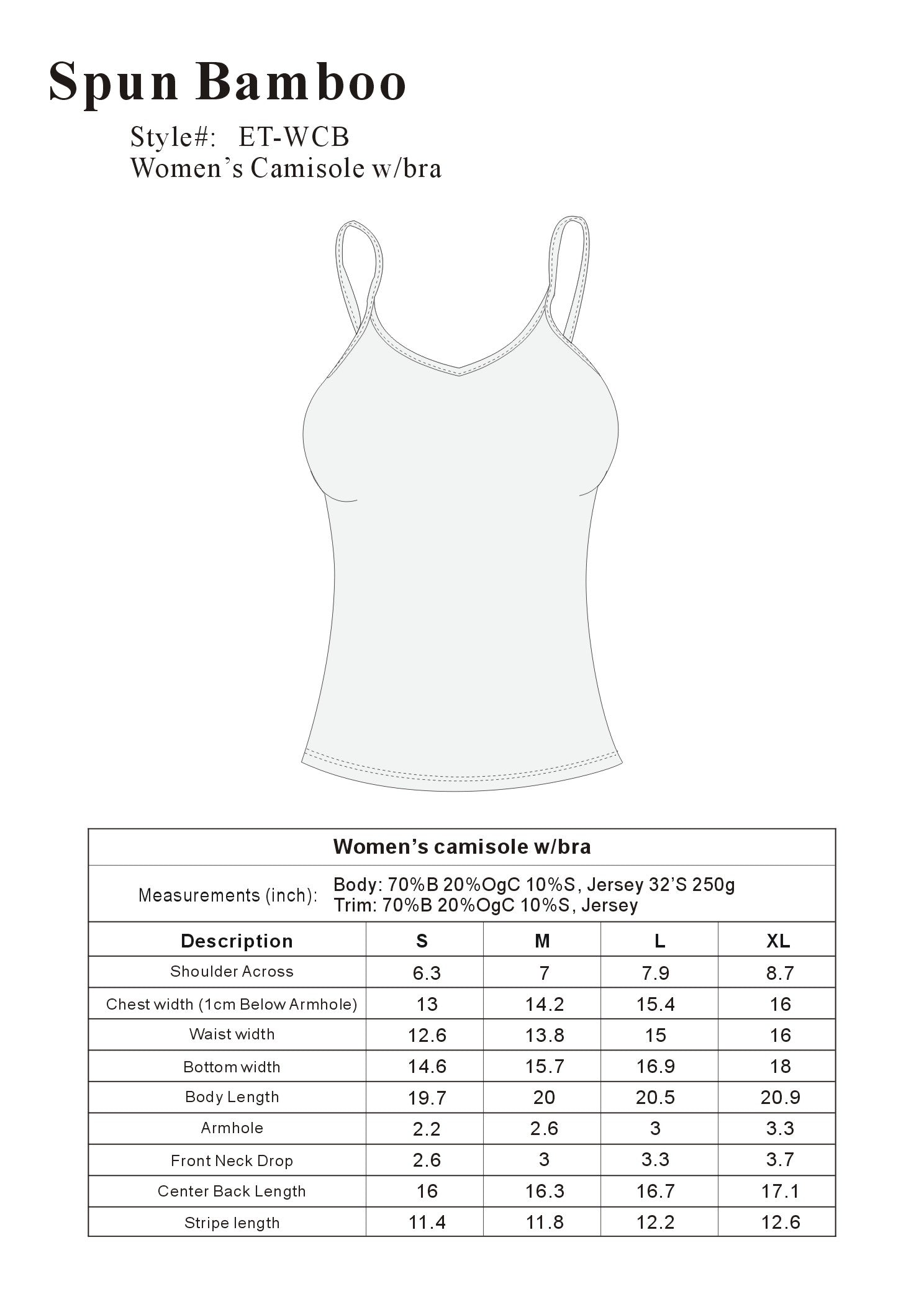 Liquidación Camisola de bambú/algodón para mujer con sujetador incorporado