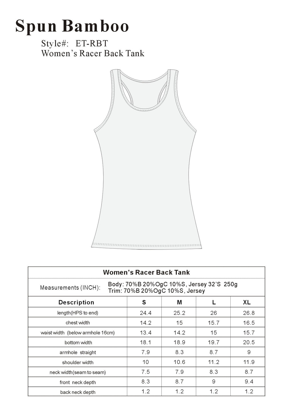 Liquidación Camiseta de tirantes estilo nadadora de bambú/algodón para mujer