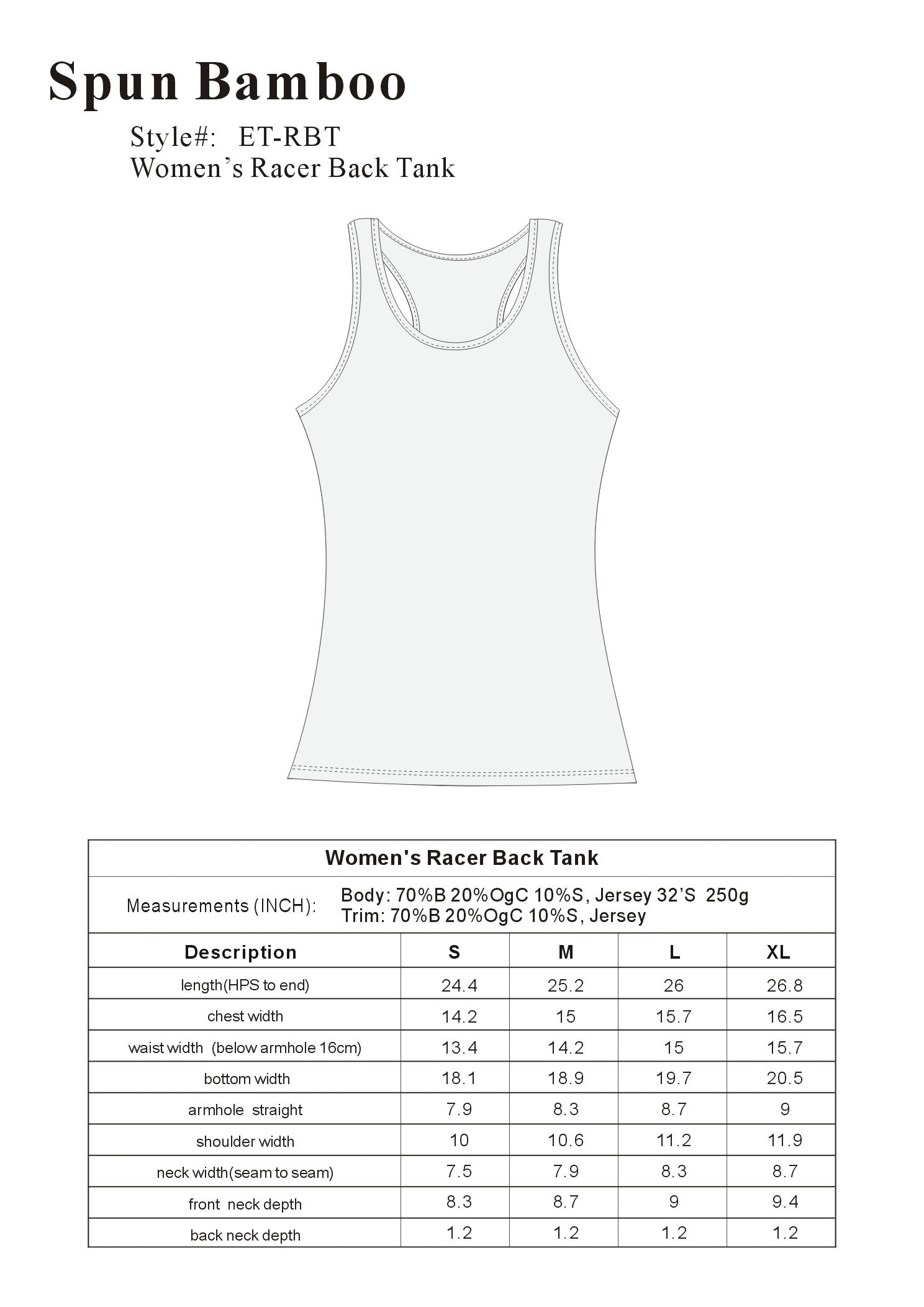 Liquidación Camiseta de tirantes estilo nadadora de bambú/algodón para mujer