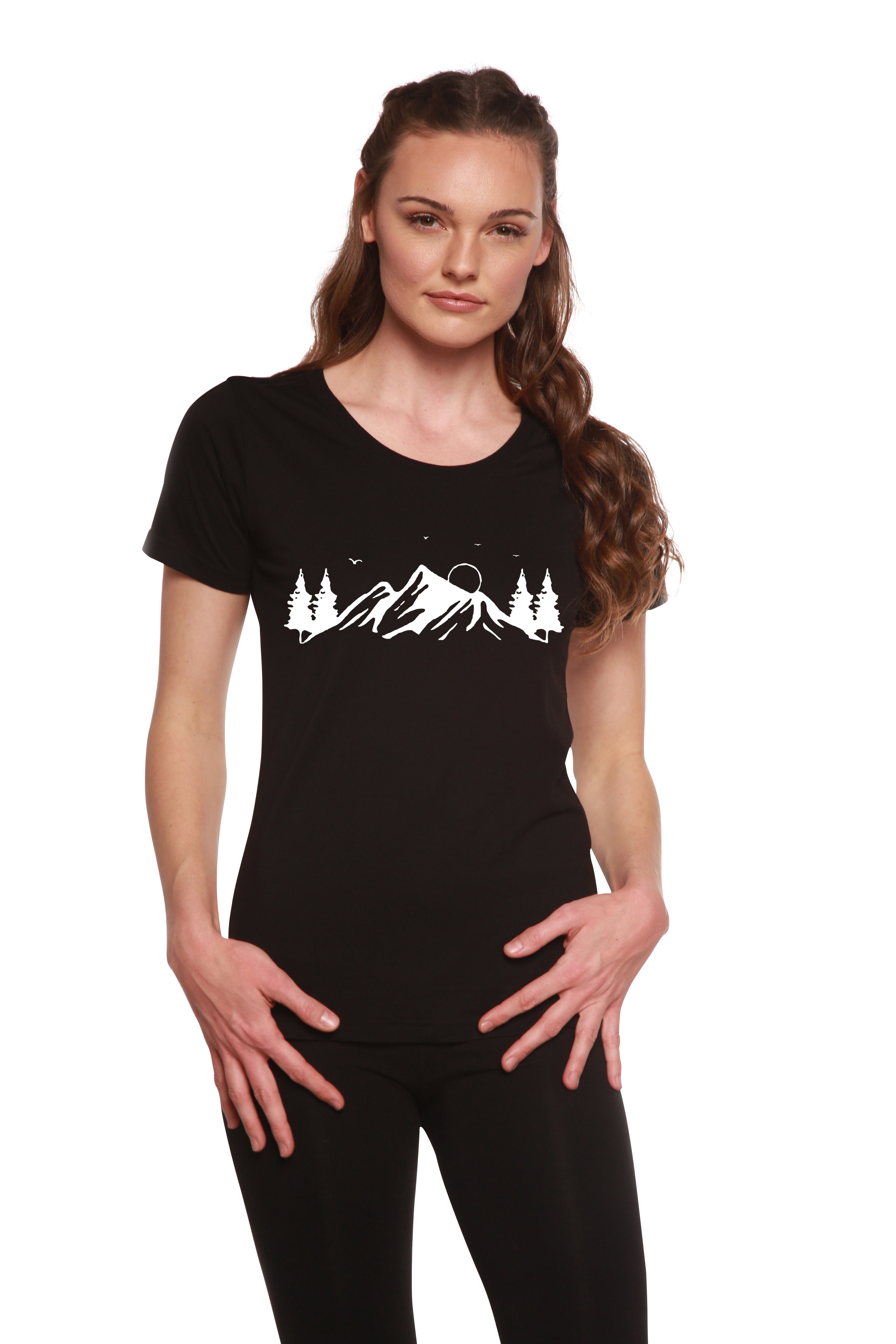 Camiseta de manga corta con cuello redondo para mujer de bambú/algodón con estampado Mauna Kea