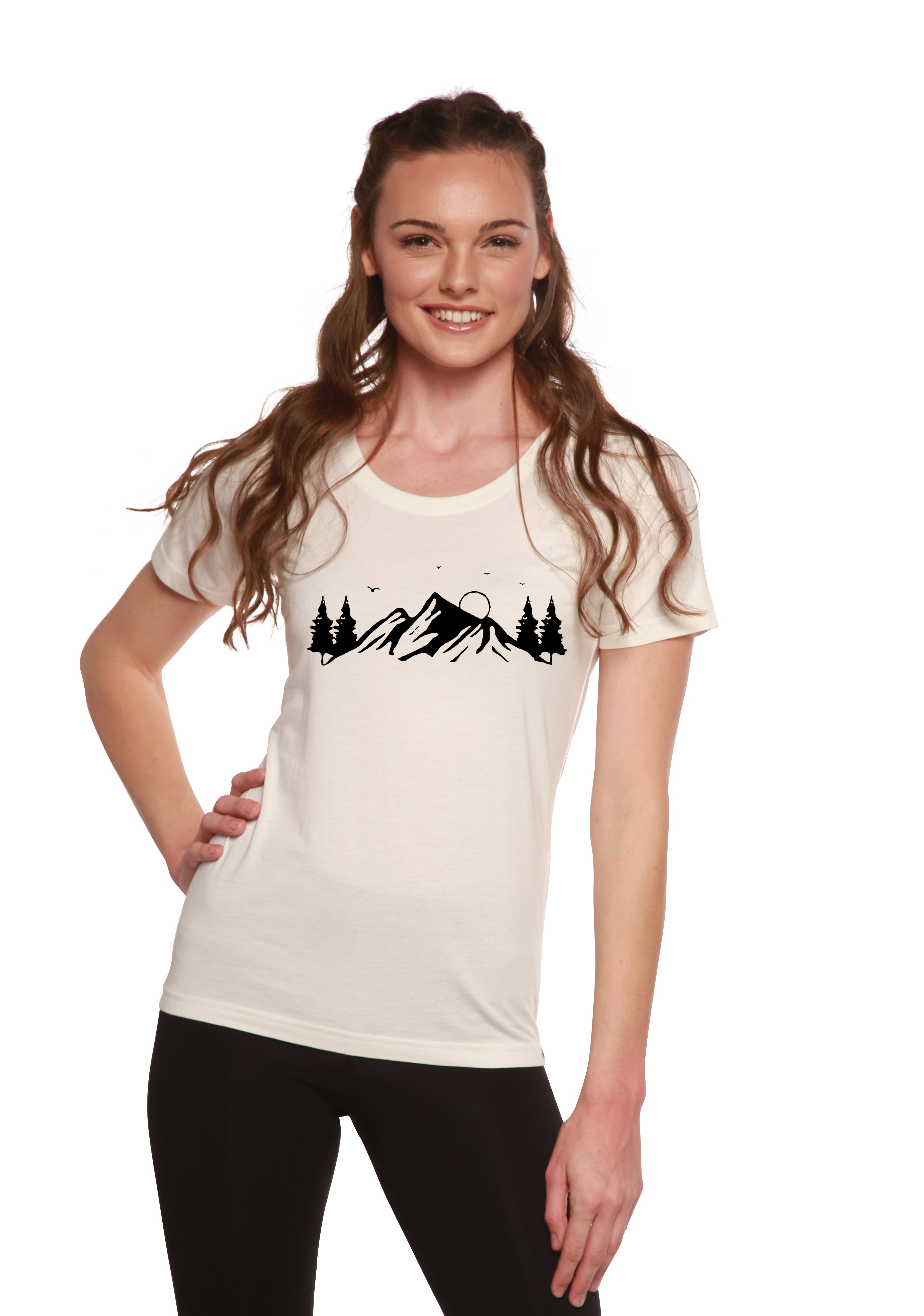 Camiseta de manga corta con cuello redondo para mujer de bambú/algodón con estampado Mauna Kea