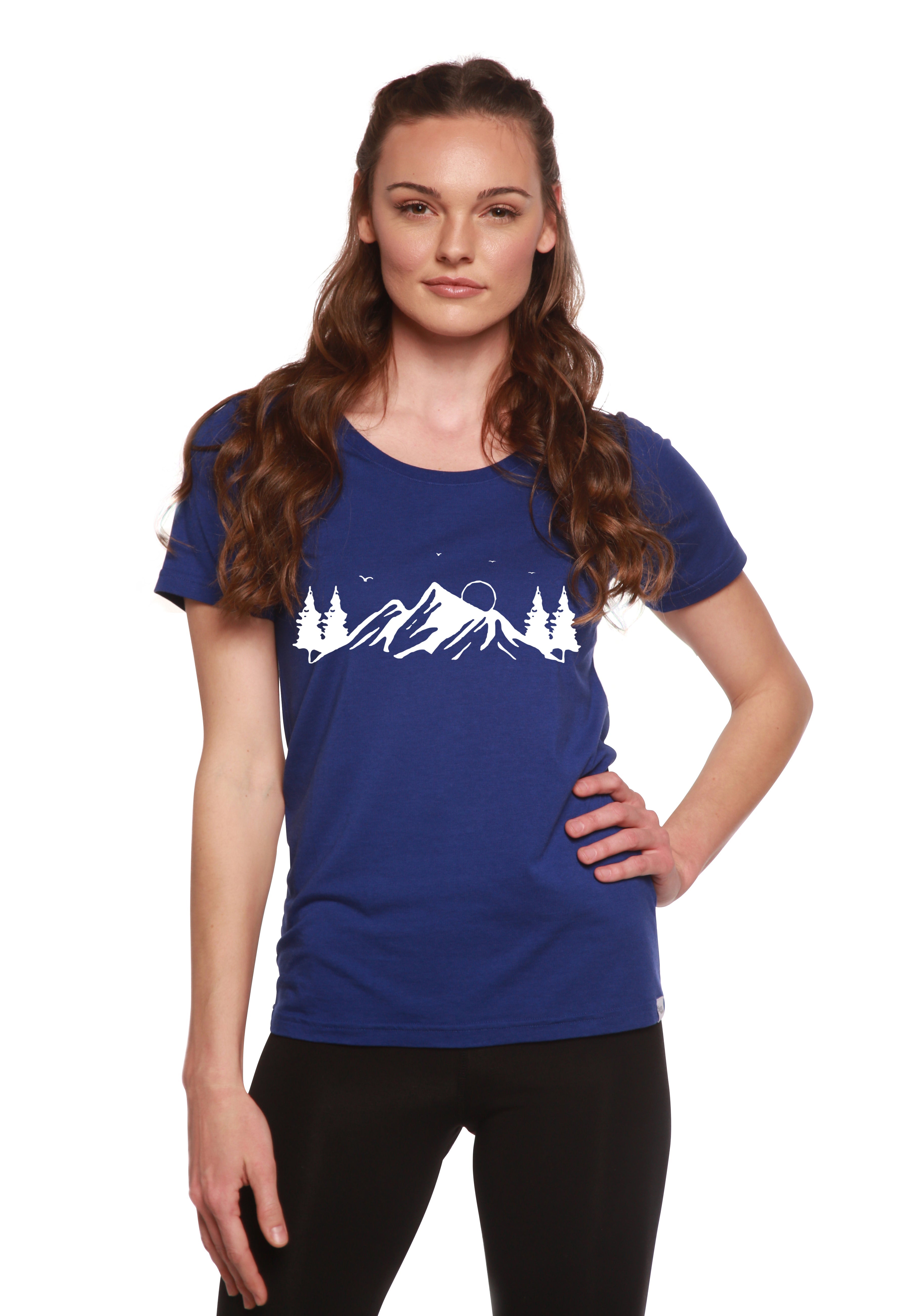 Camiseta de manga corta con cuello redondo para mujer de bambú/algodón con estampado Mauna Kea