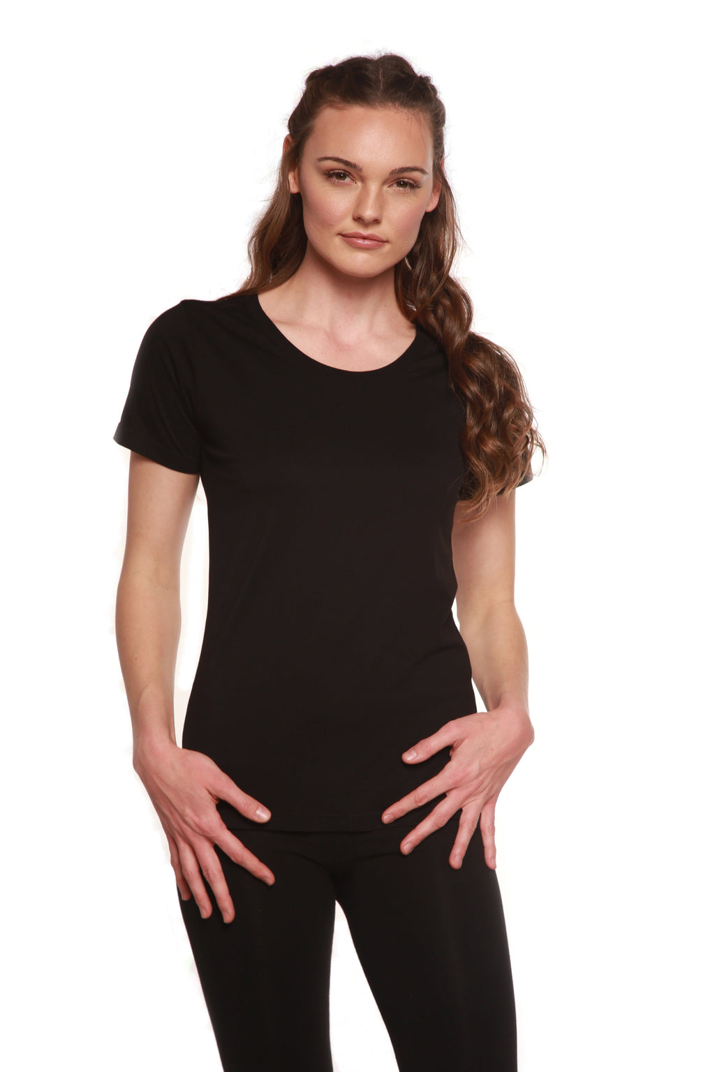 Camiseta de manga corta y cuello redondo de bambú/algodón para mujer