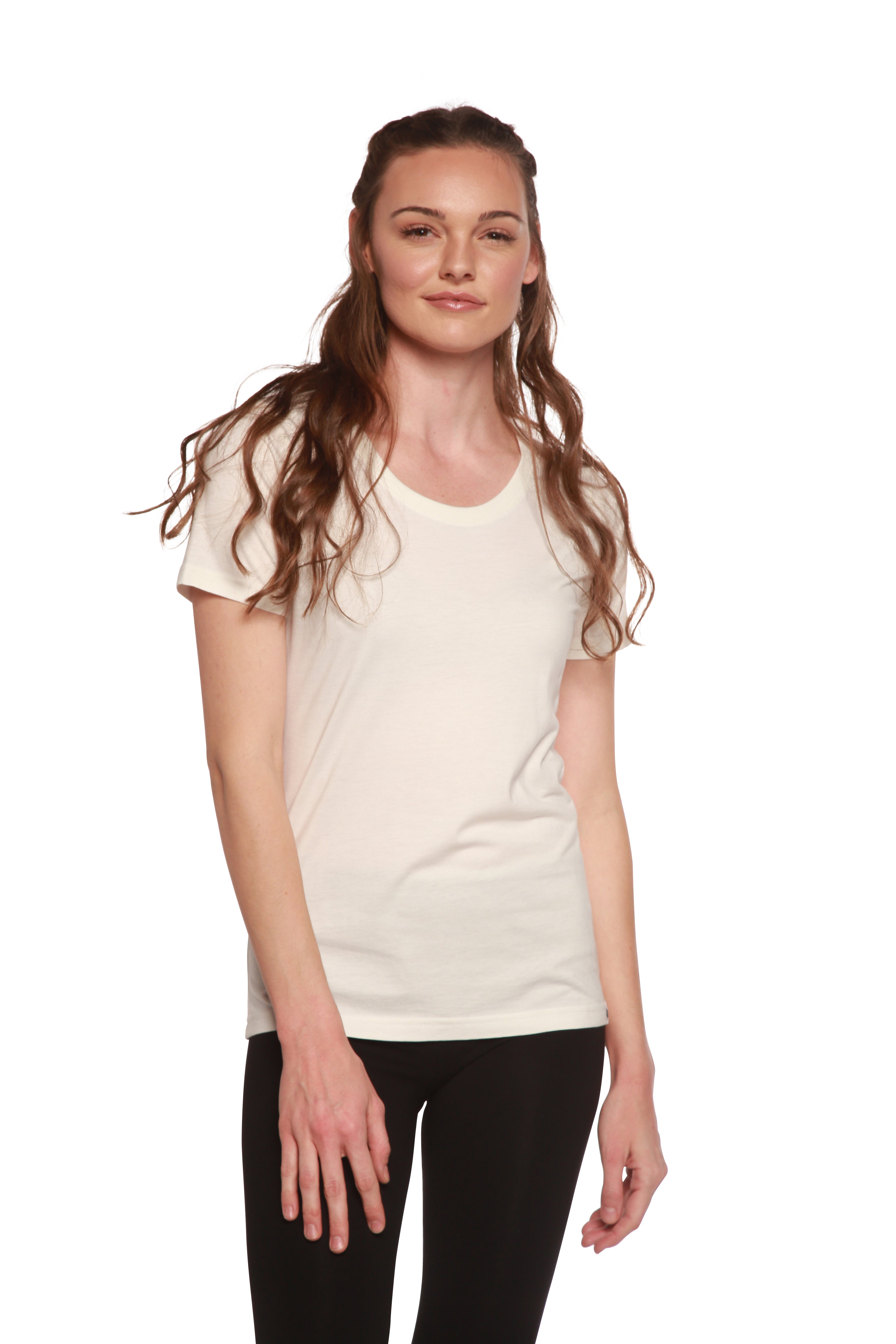 Camiseta de manga corta y cuello redondo de bambú/algodón para mujer