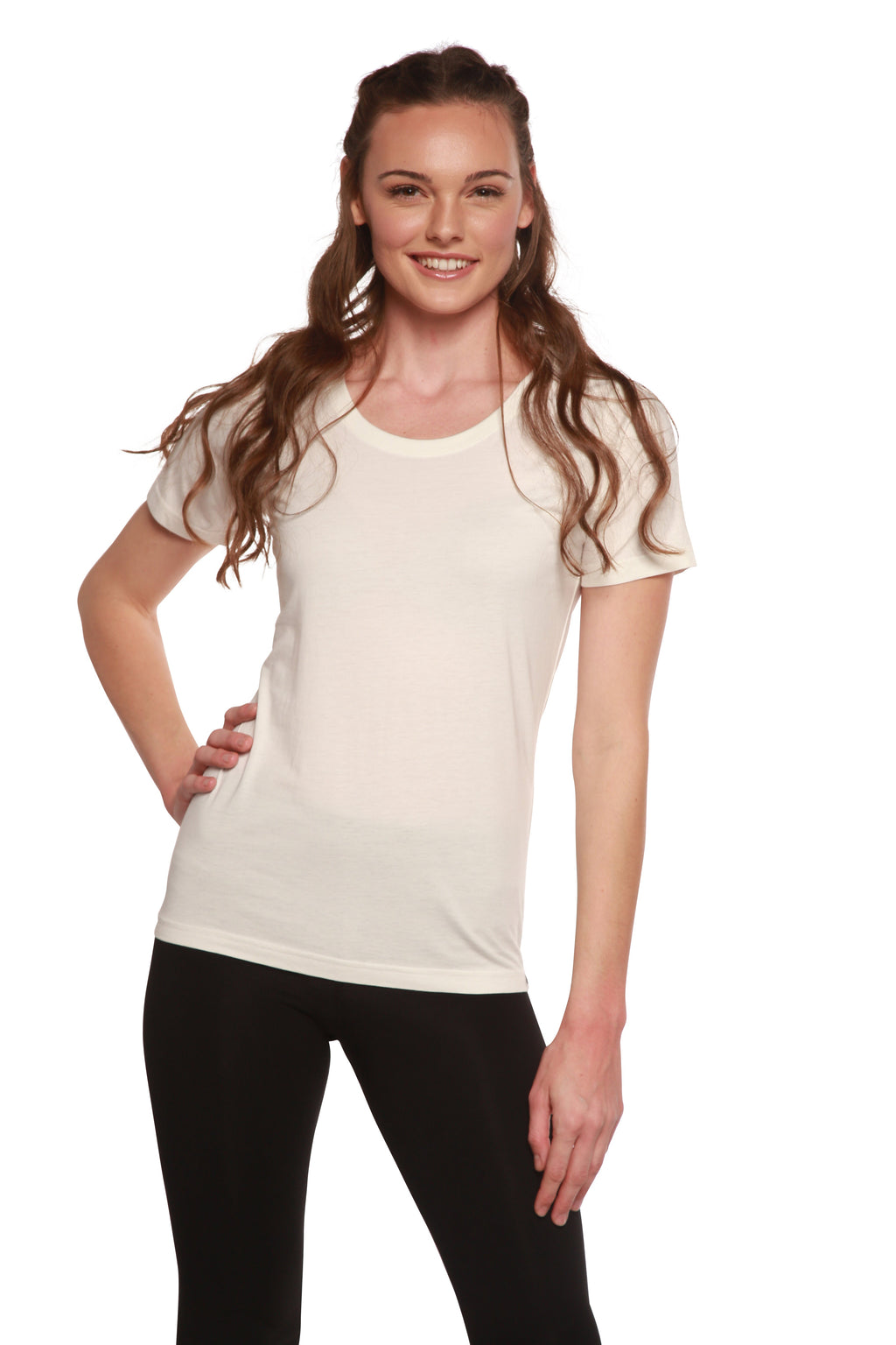 Camiseta de manga corta y cuello redondo de bambú/algodón para mujer
