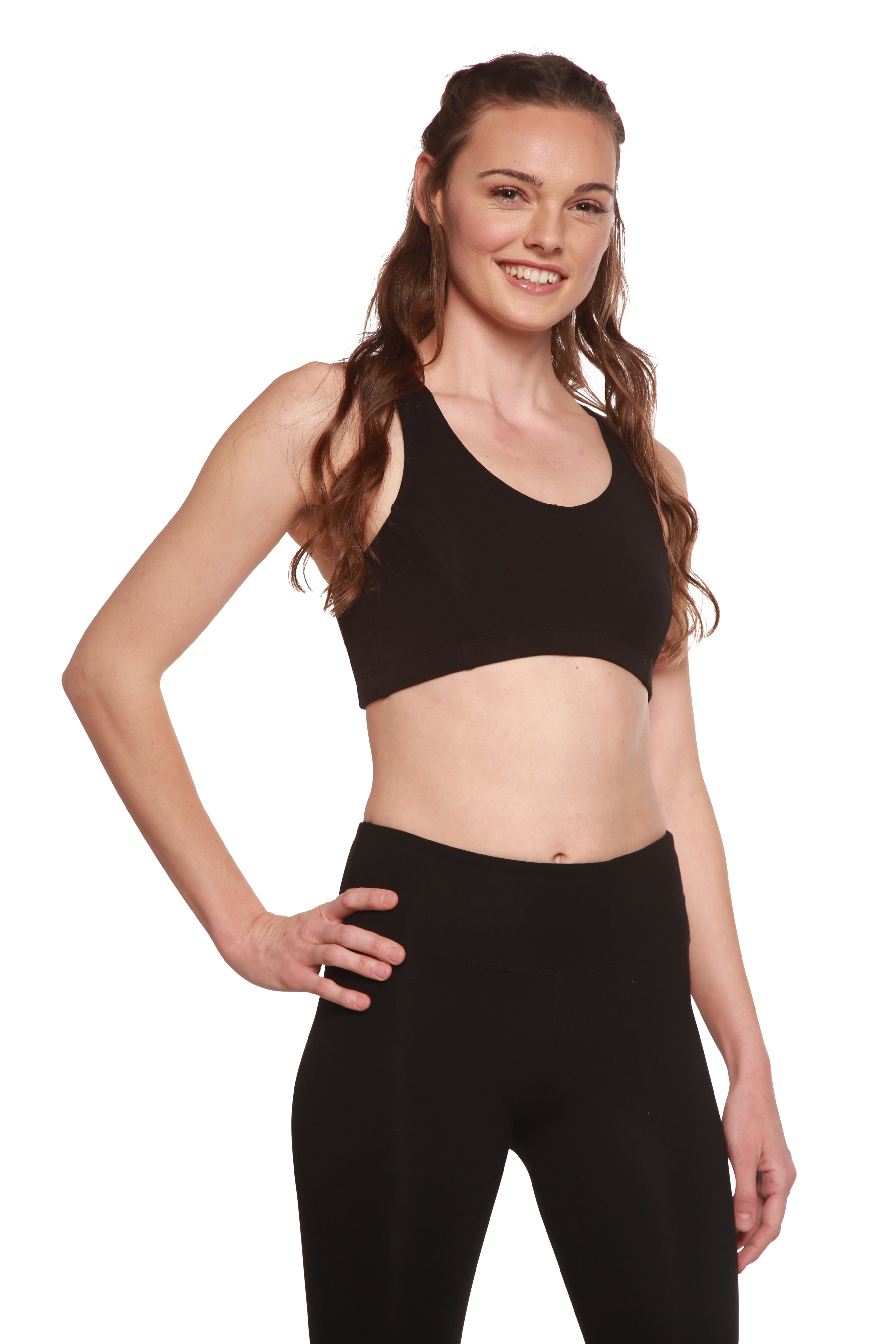 Sujetador deportivo acolchado de bambú para mujer, nuevo, en color negro